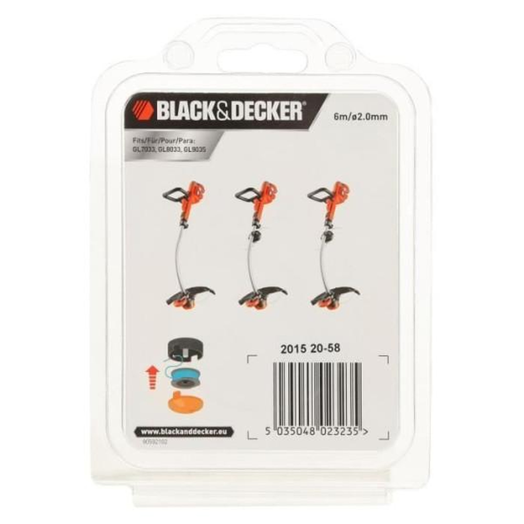 Voir la diapositive 2 : Black et Decker Bobine reflex 6m fil 2mm - black + decker - gl7033 gl8033 gl9035 - noir