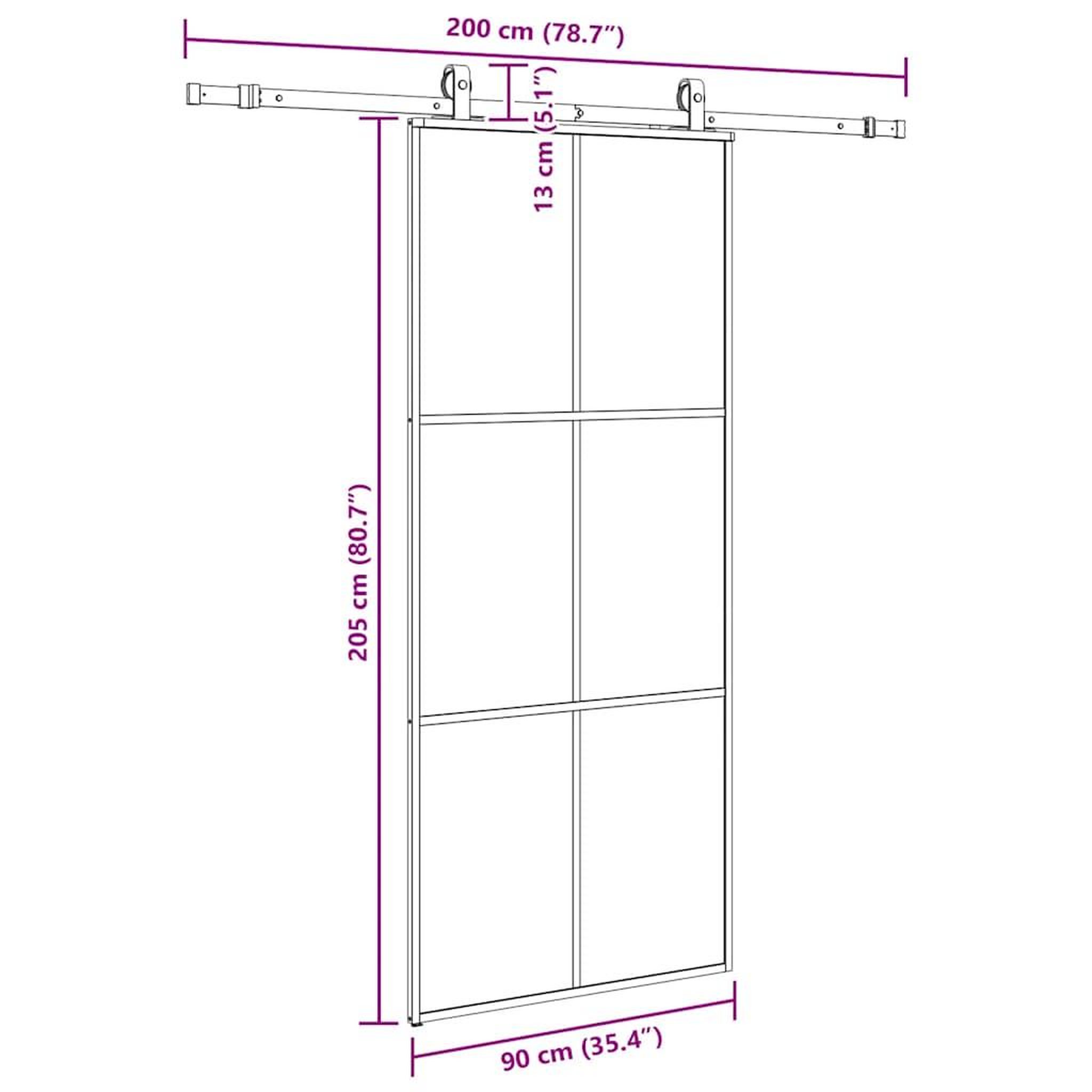 Voir la diapositive 6 : VIDAXL Porte coulissante kit de quincaillerie noir 90x205 cm verre ESG