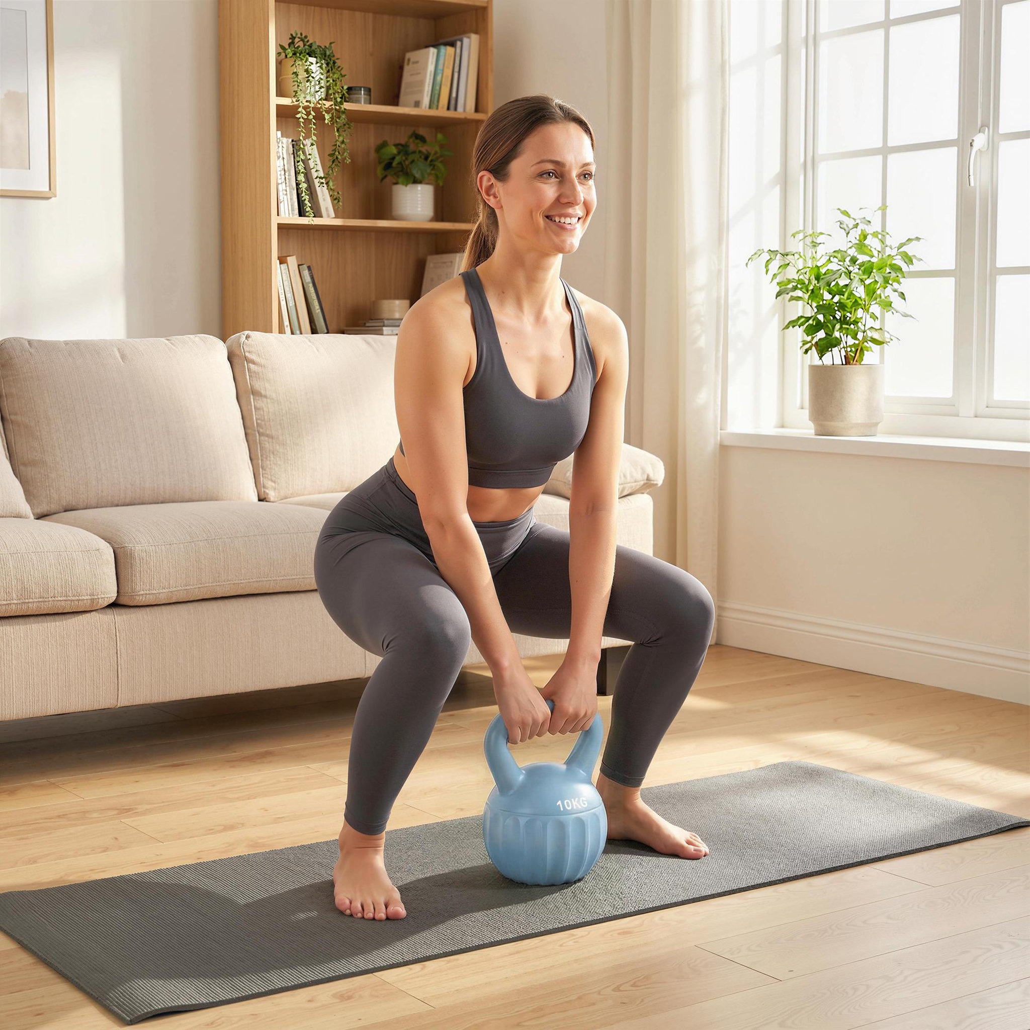 Voir la diapositive 4 : HOMCOM Kettlebell 10 kg - prise ergonomique - entraînement musculaire & haltérophilie - pp bleu ciel