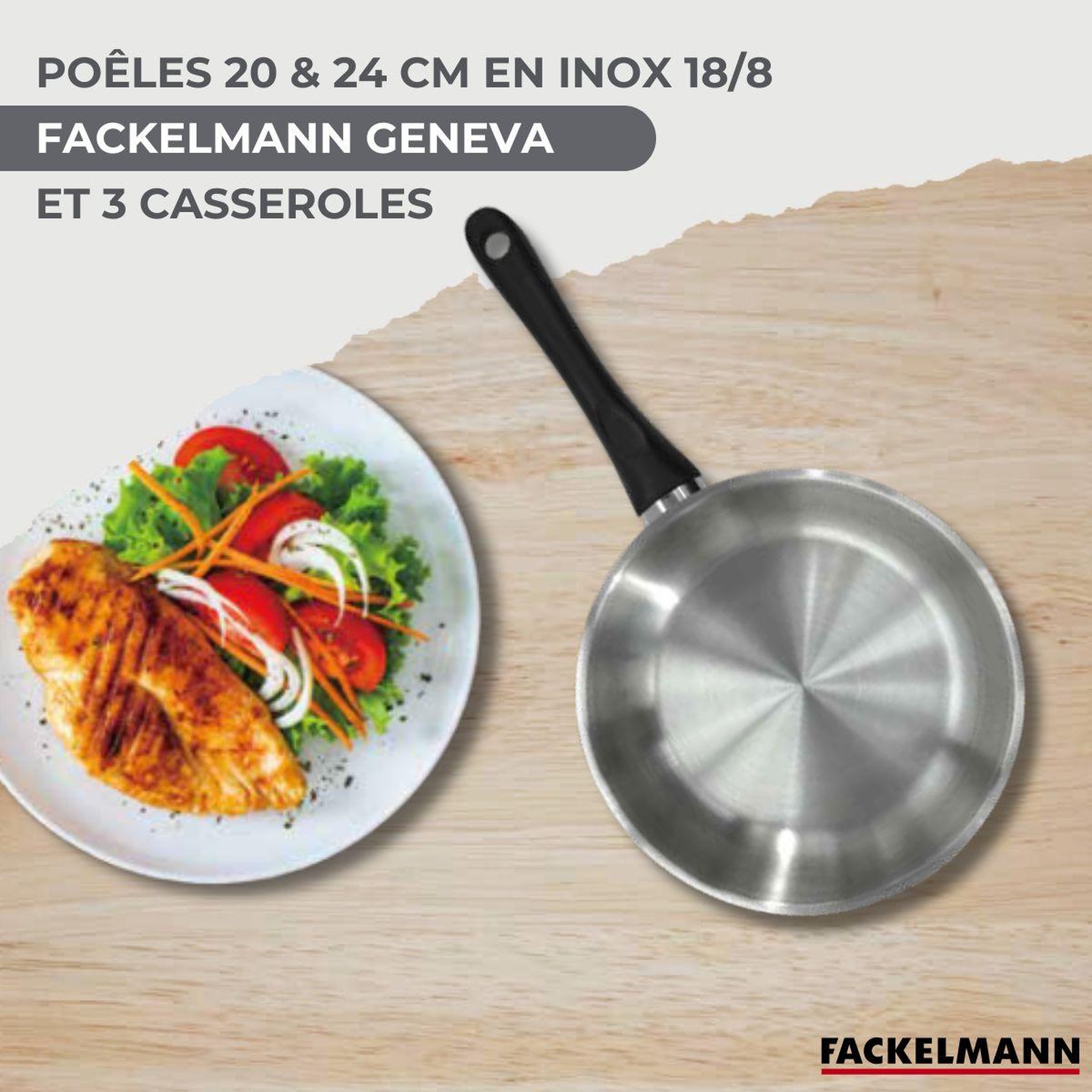 Voir la diapositive 2 : Fackelmann Set 2 poêles 20 et 24 cm 3 casseroles 12 16 et 20 cm en inox et 6 ustensiles fackelmann geneva