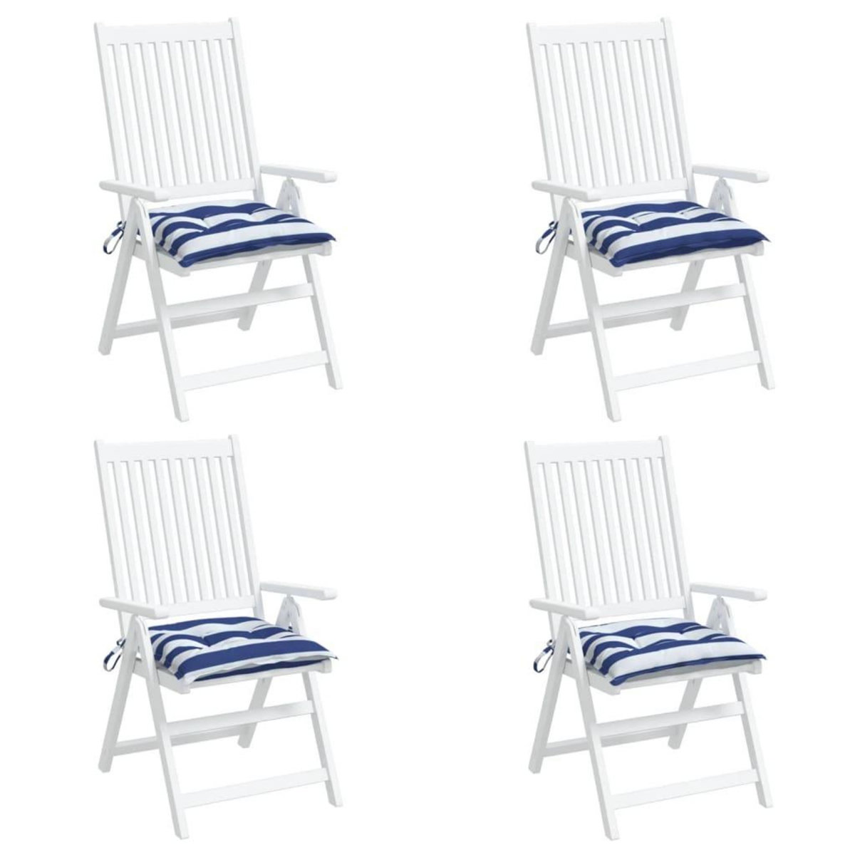VIDAXL Coussins de chaise lot de 4 rayures bleues blanches 40x40x7 cm