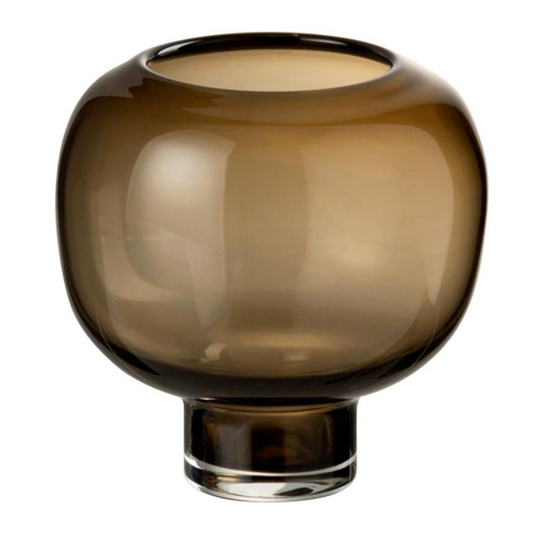 Voir la diapositive 1 : J-LINE Vase rond en verre  pied  14cm marron foncé