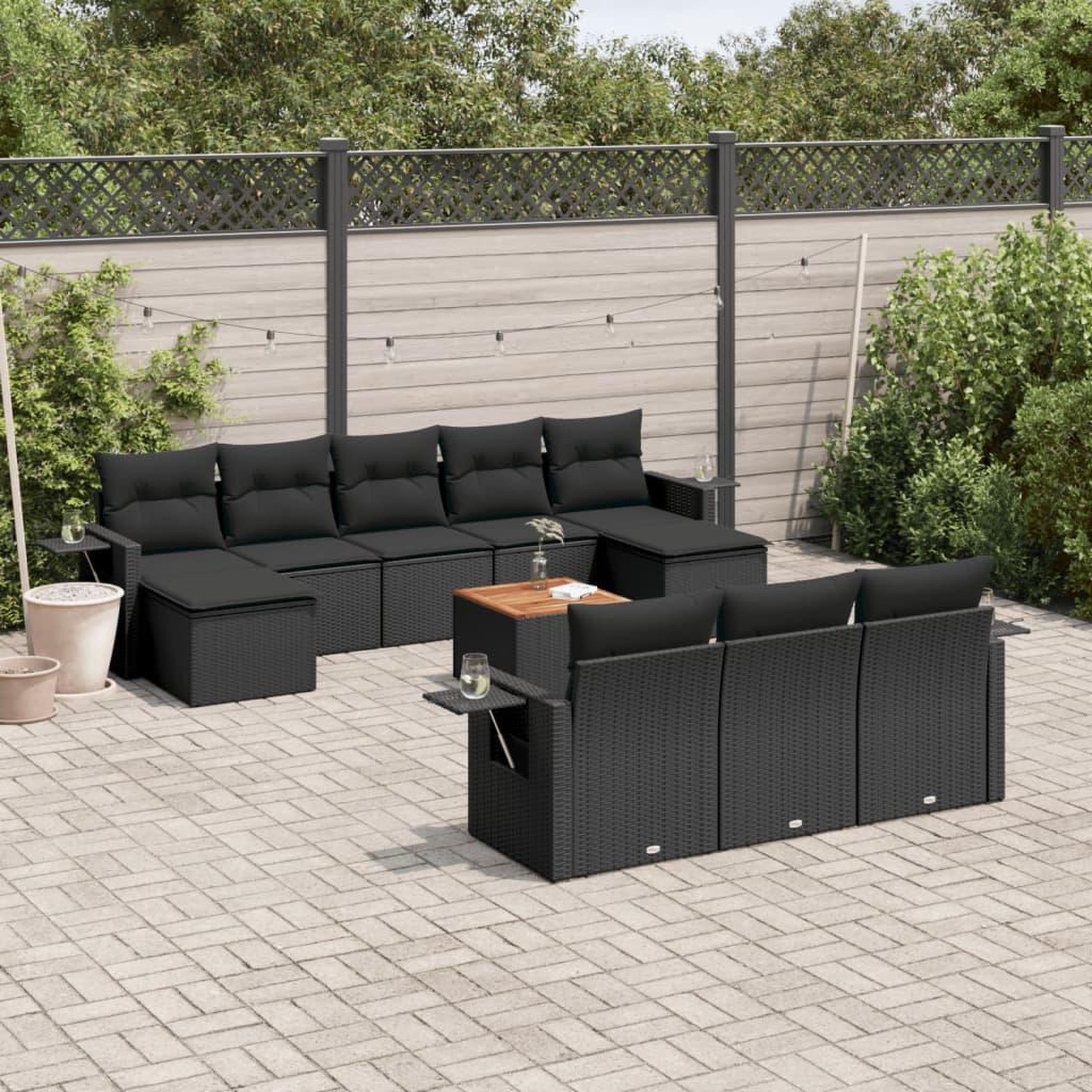 VIDAXL Salon de jardin 11 pcs avec coussins noir resine tressee