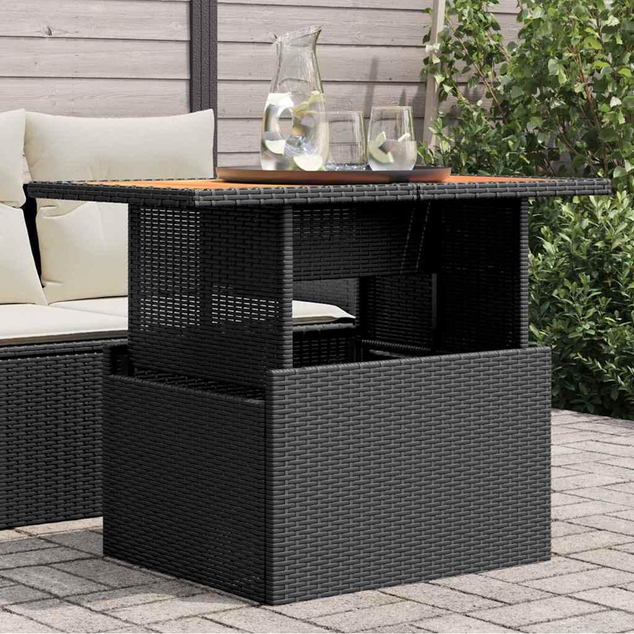 VIDAXL Table de jardin noir 100x55x73 cm resine tressee et bois acacia