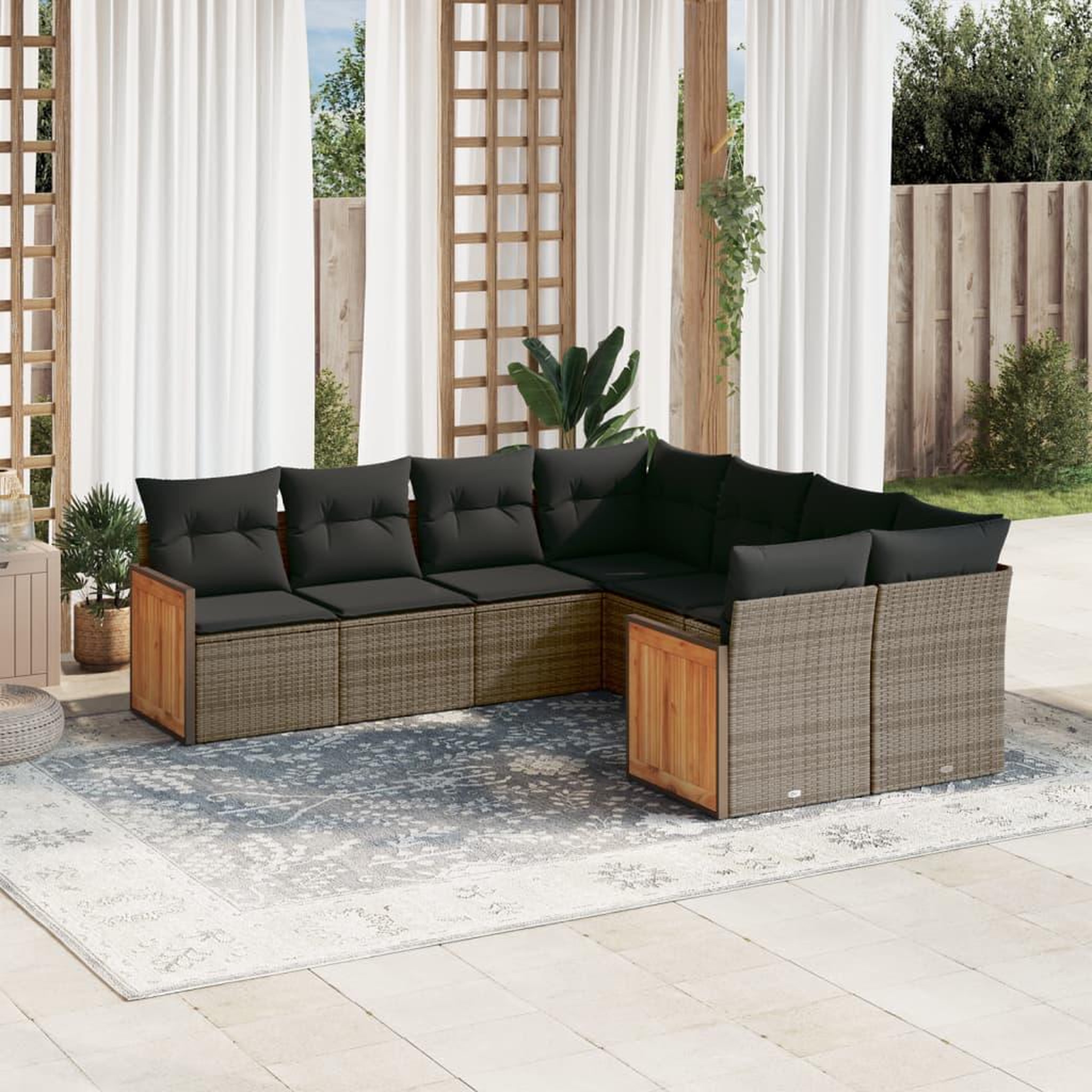 VIDAXL Salon de jardin 8 pcs avec coussins gris resine tressee