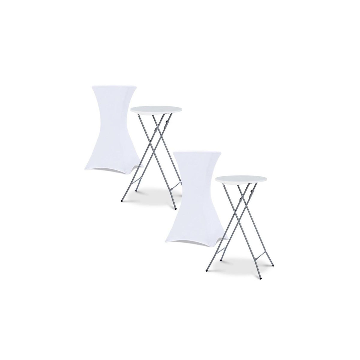 ID MARKET Lot de 2 tables hautes pliantes 105 CM et 2 housses blanches