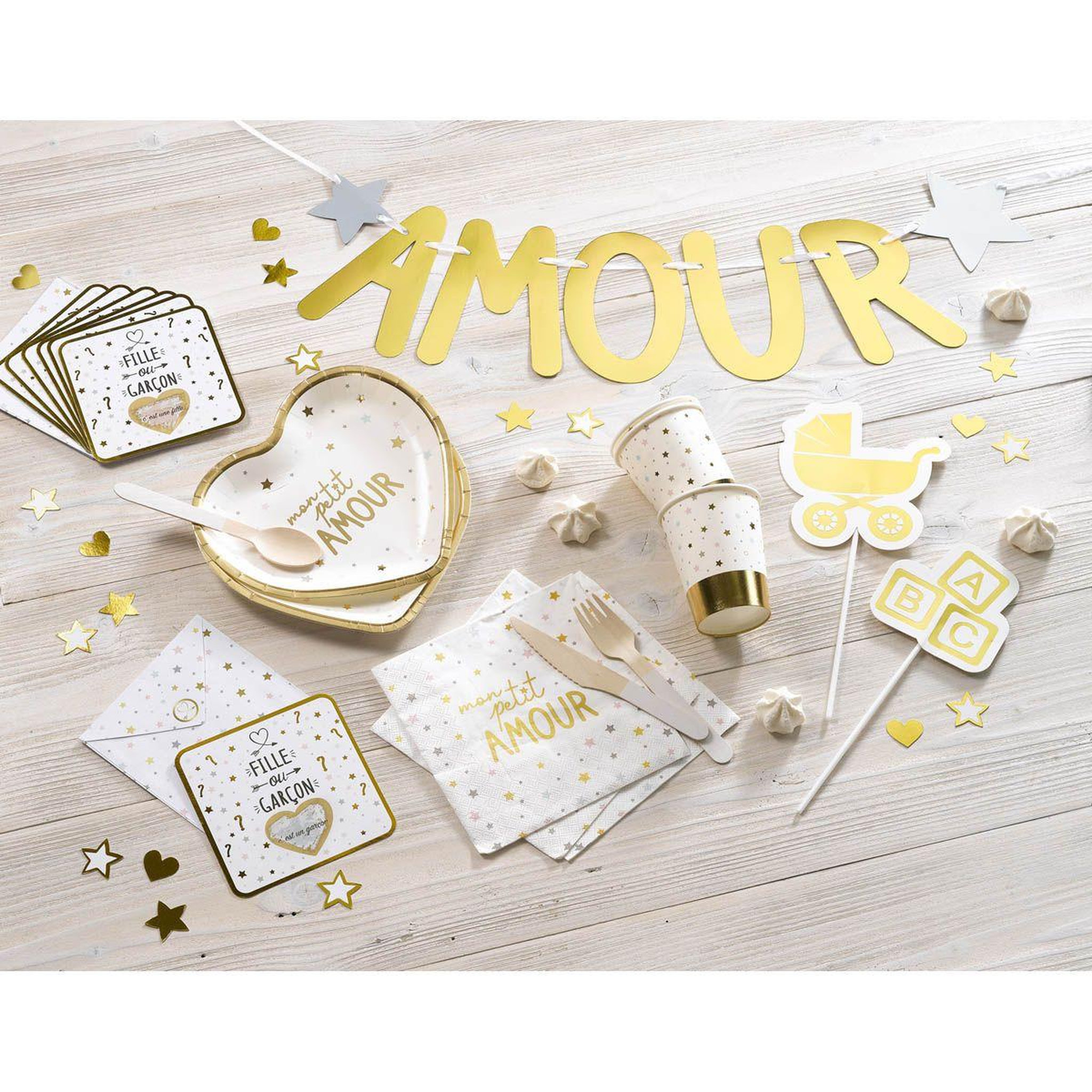 Voir la diapositive 2 : HOMEA Lot de 4 Sacs Cadeaux  Mon Petit Amour  27cm Blanc