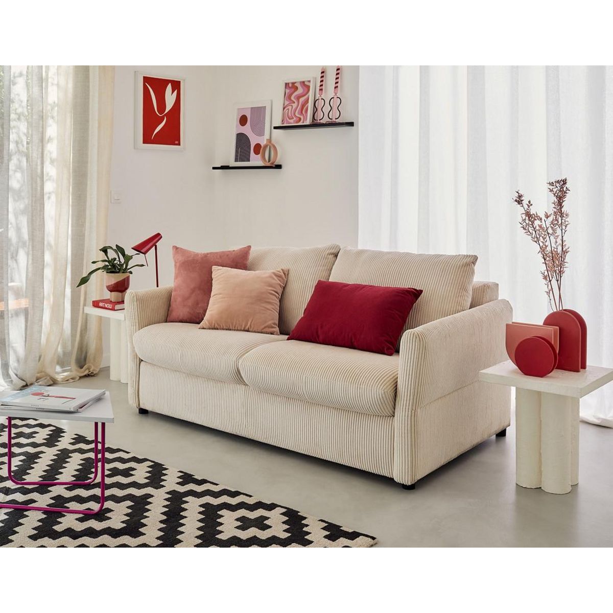 BEST MOBILIER Maho - canapé 2 places convertible express couchage quotidien 140 cm matelas 11 cm en velours côtelé