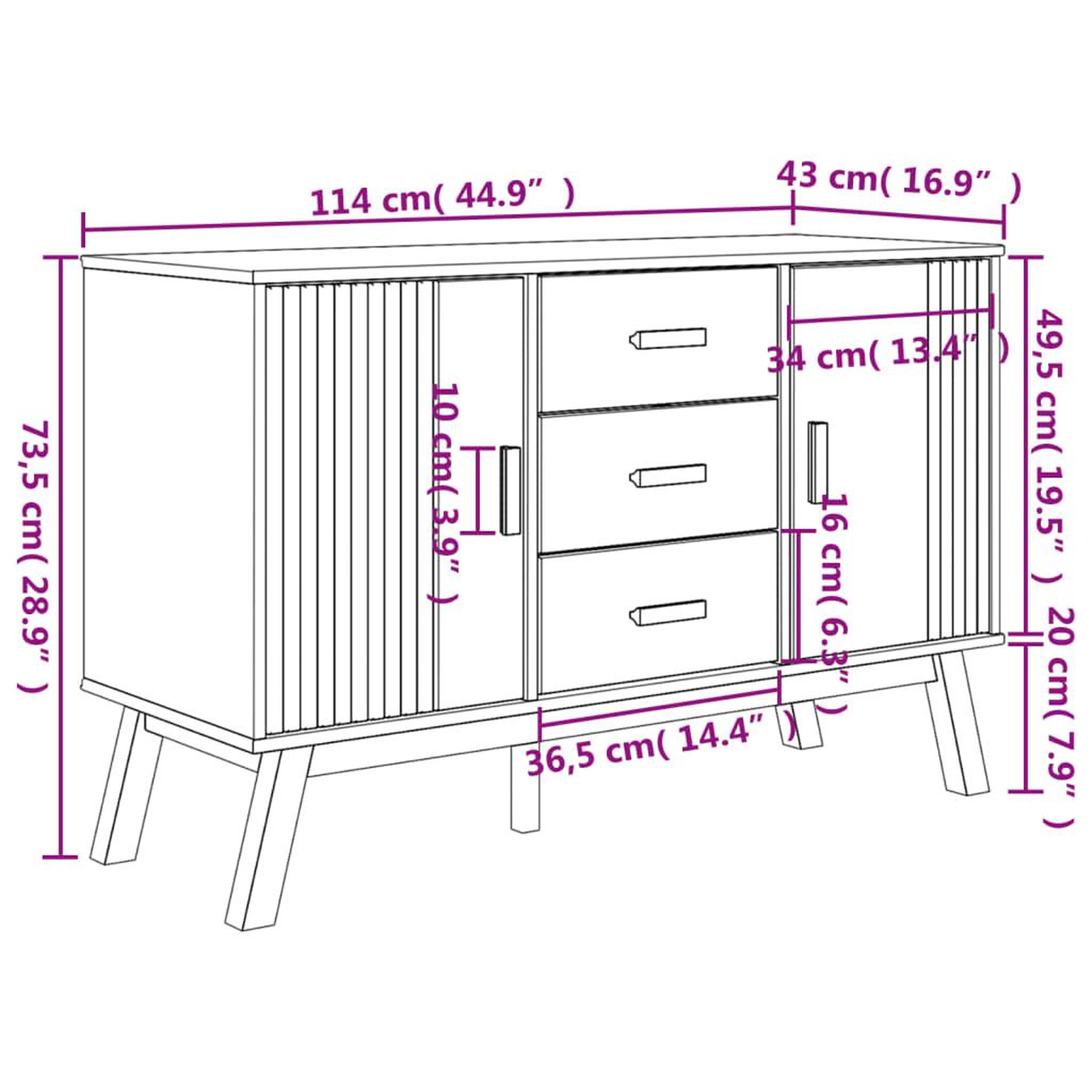Voir la diapositive 6 : VIDAXL Buffet OLDEN marron 114x43x73,5 cm bois massif de pin