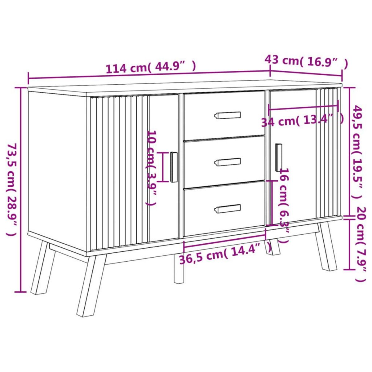 VIDAXL Buffet OLDEN marron 114x43x73,5 cm bois massif de pin