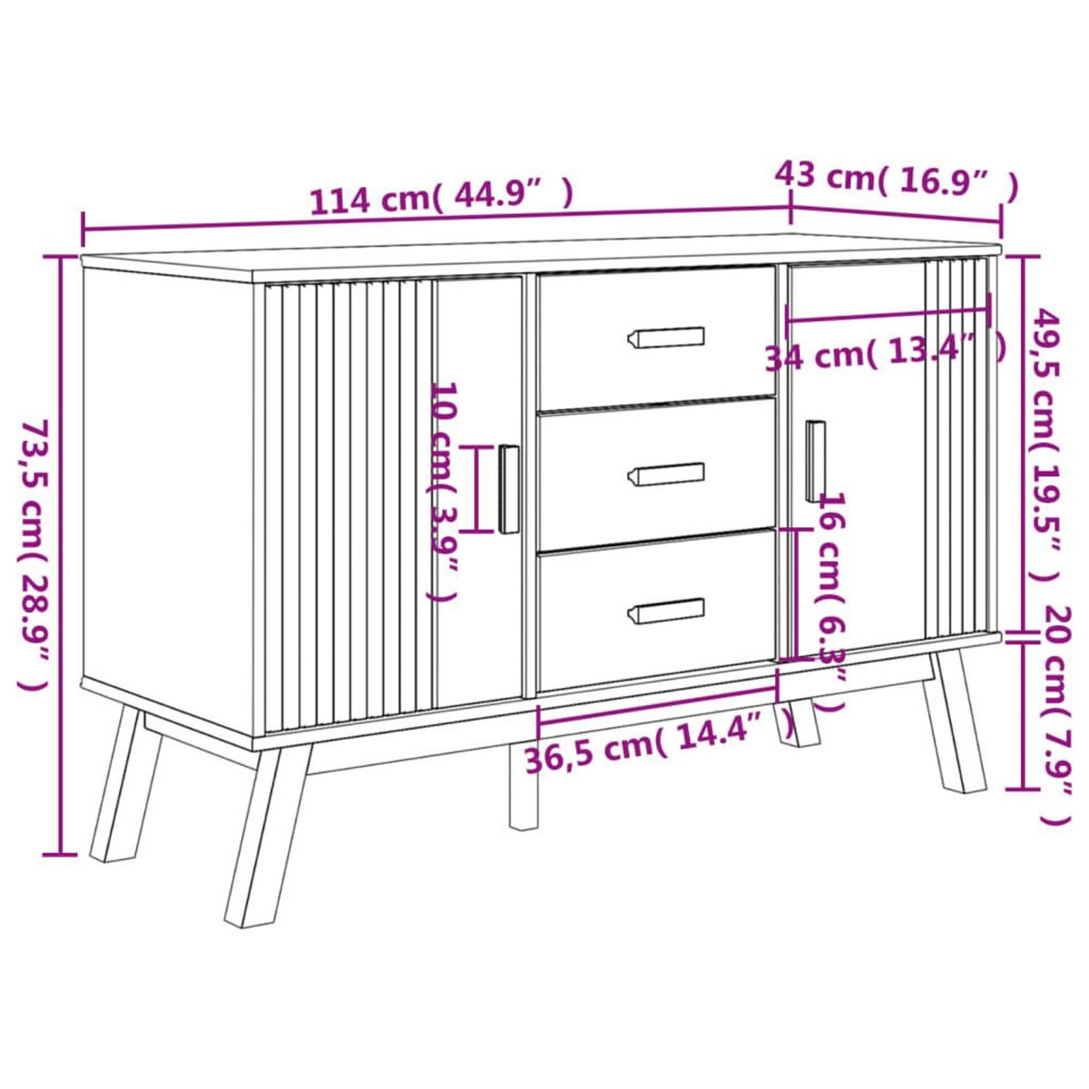 VIDAXL Buffet OLDEN marron 114x43x73,5 cm bois massif de pin