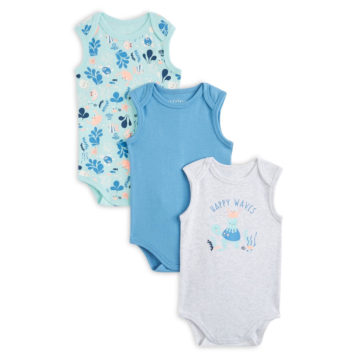 IN EXTENSO Lot de 3 bodies sans manche bébé garçon océan