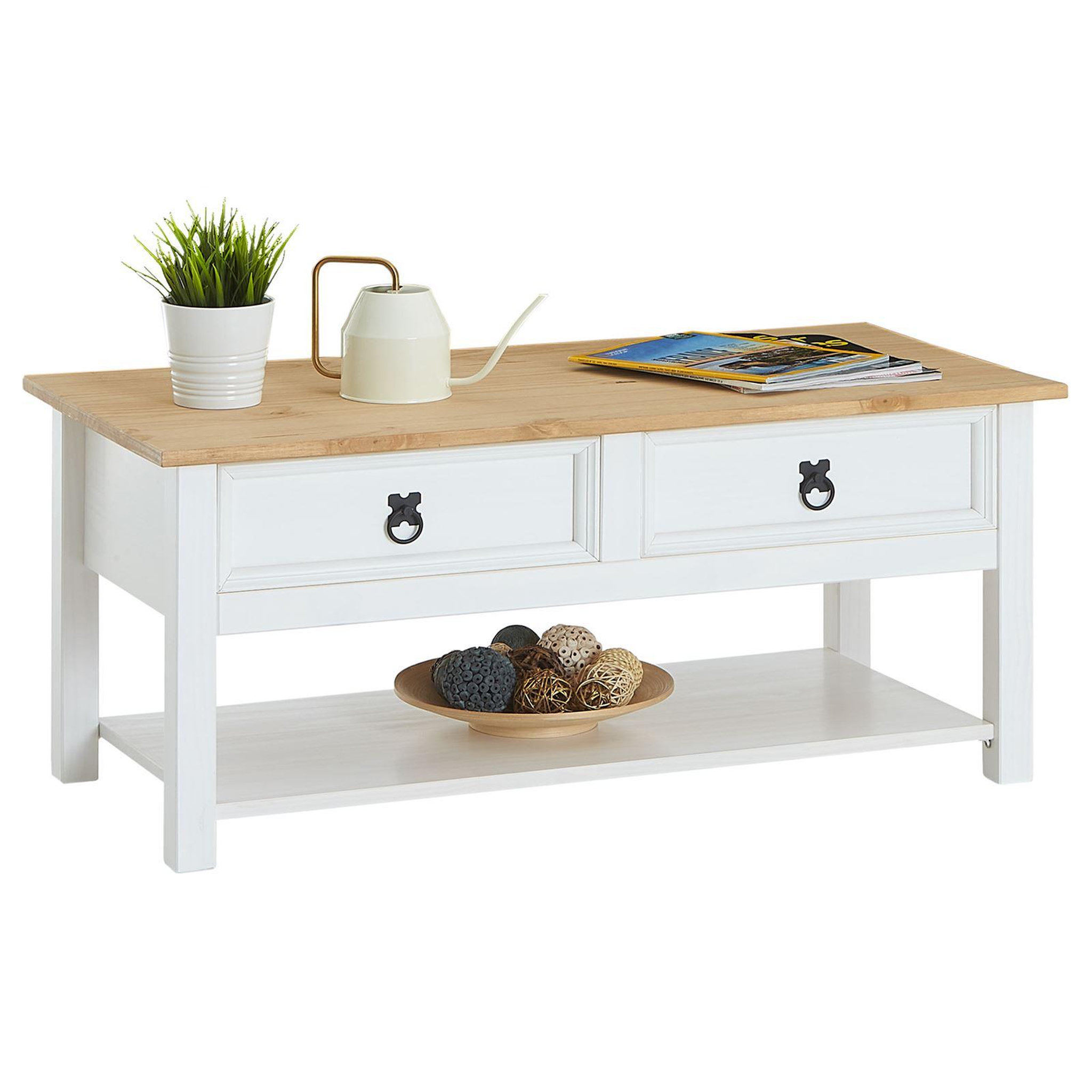 Voir la diapositive 1 : IDIMEX Table basse TEQUILA style mexicain avec 2 tiroirs, en pin massif
