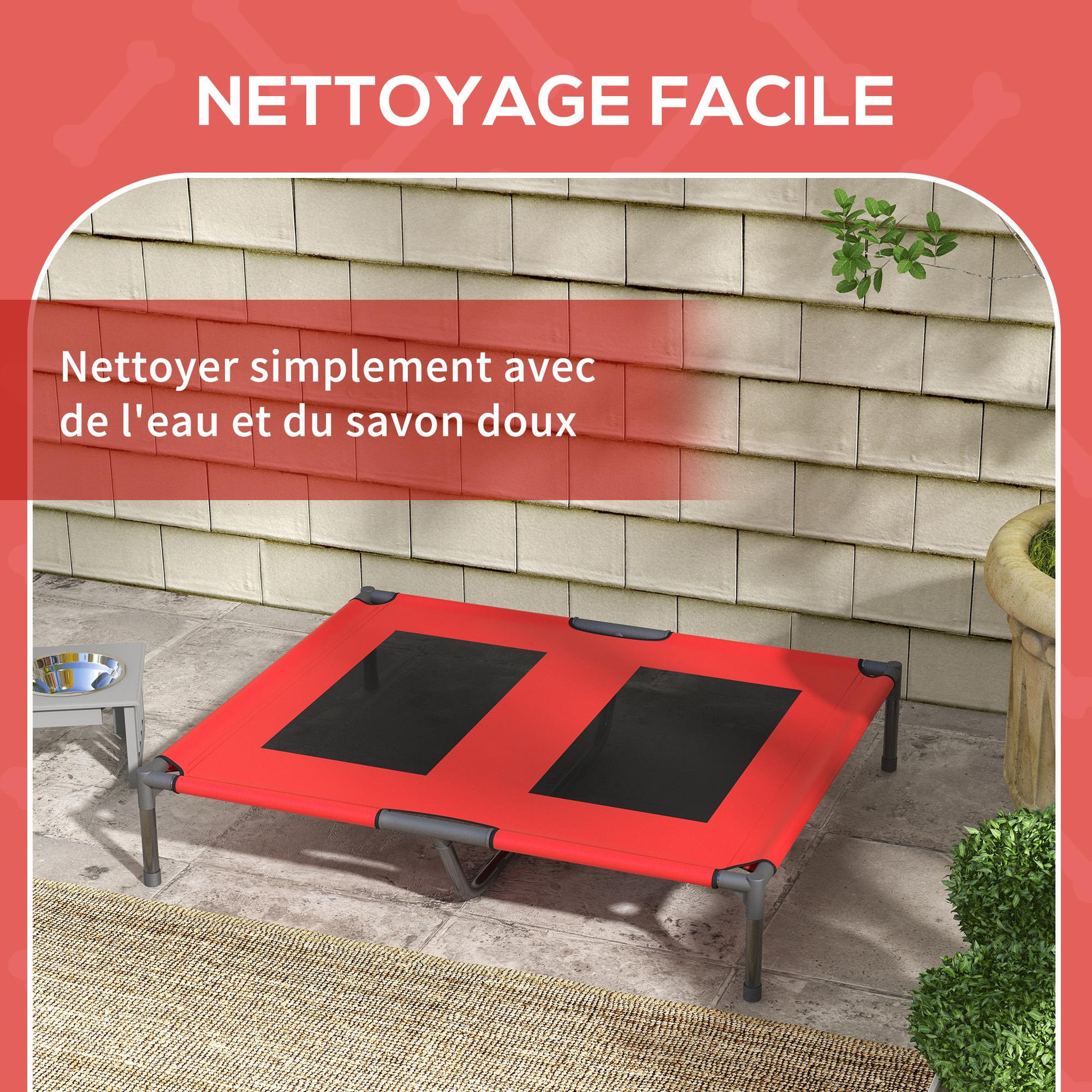 Voir la diapositive 6 : PAWHUT Lit sur pieds pour chien chat lit de camp animal lit surélevé oxford textilène micro-perforé dim. 92l x 76l x 18h cm rouge