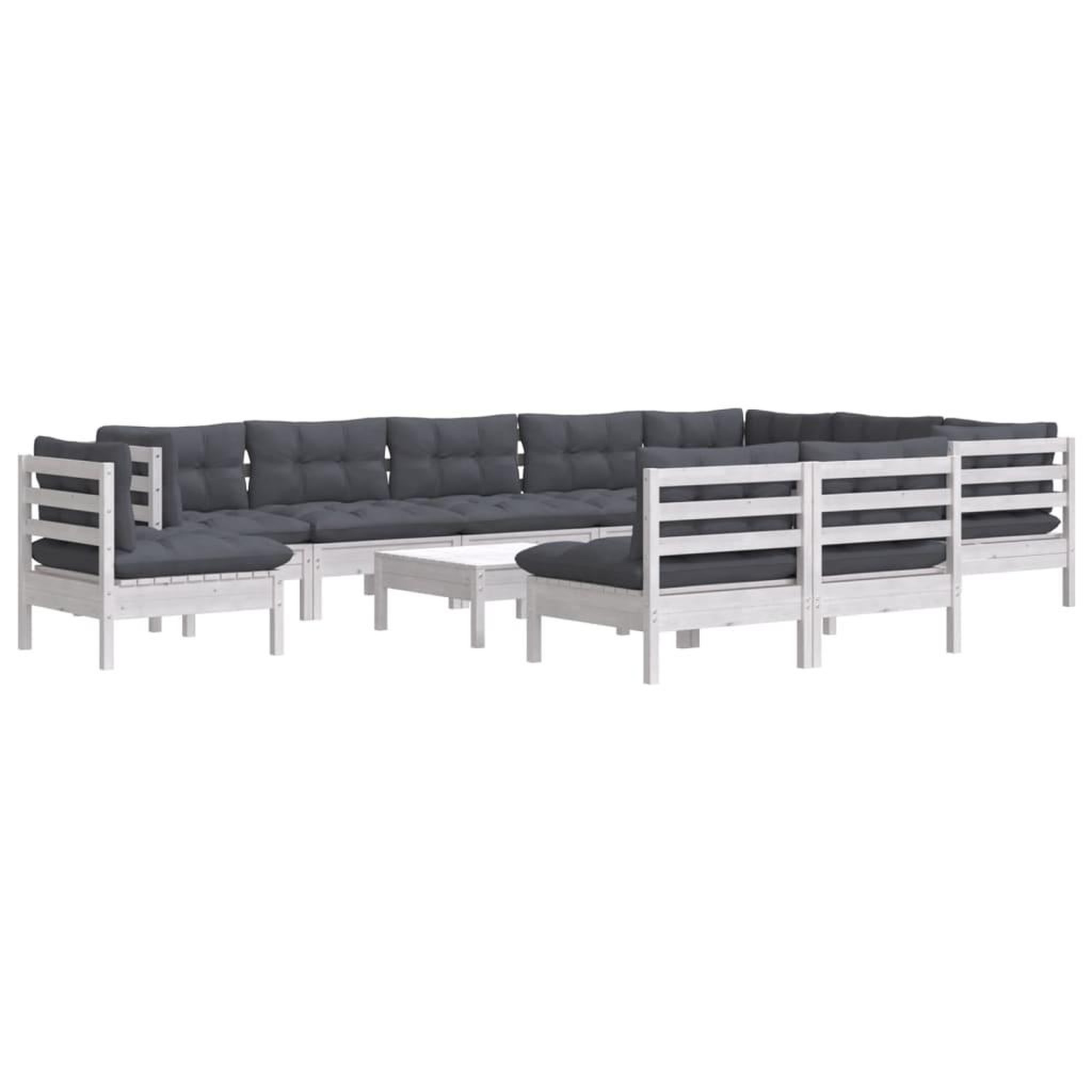 Voir la diapositive 3 : VIDAXL Salon de jardin 11 pcs avec coussins blanc bois de pin solide
