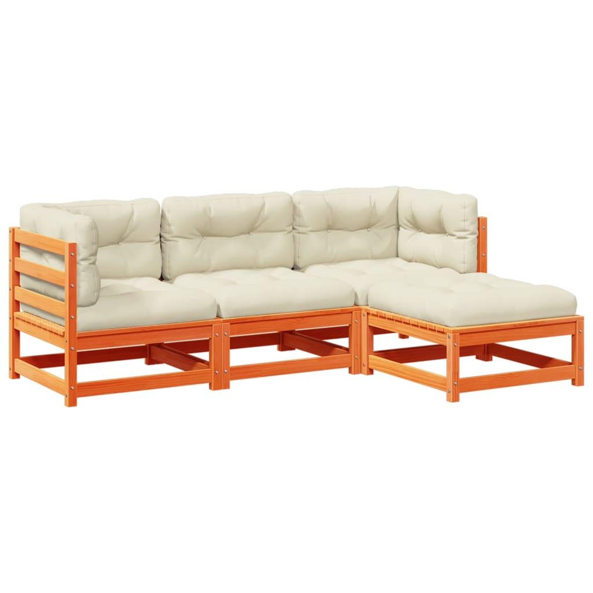 Voir la diapositive 2 : VIDAXL Salon de jardin 4 pcs avec coussins cire marron bois pin massif