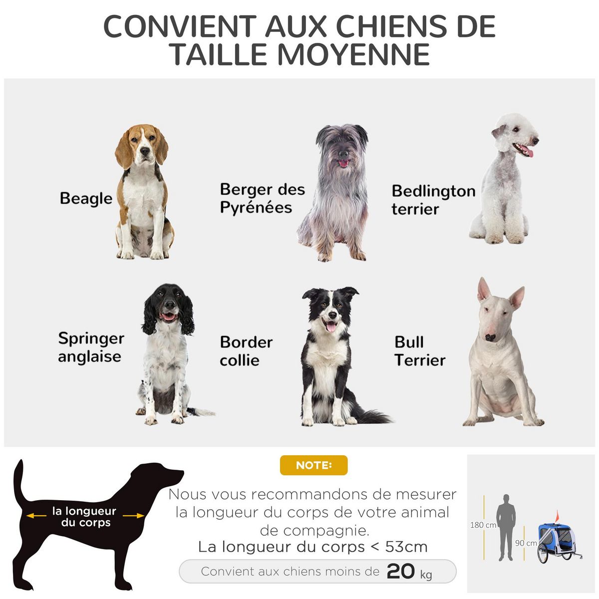 PAWHUT Remorque vélo pour chien animaux pliable 8 réflecteurs drapeau barre attelage inclus acier polyester imperméable max. 30 Kg 130L x 73l x 90H cm bleu blanc