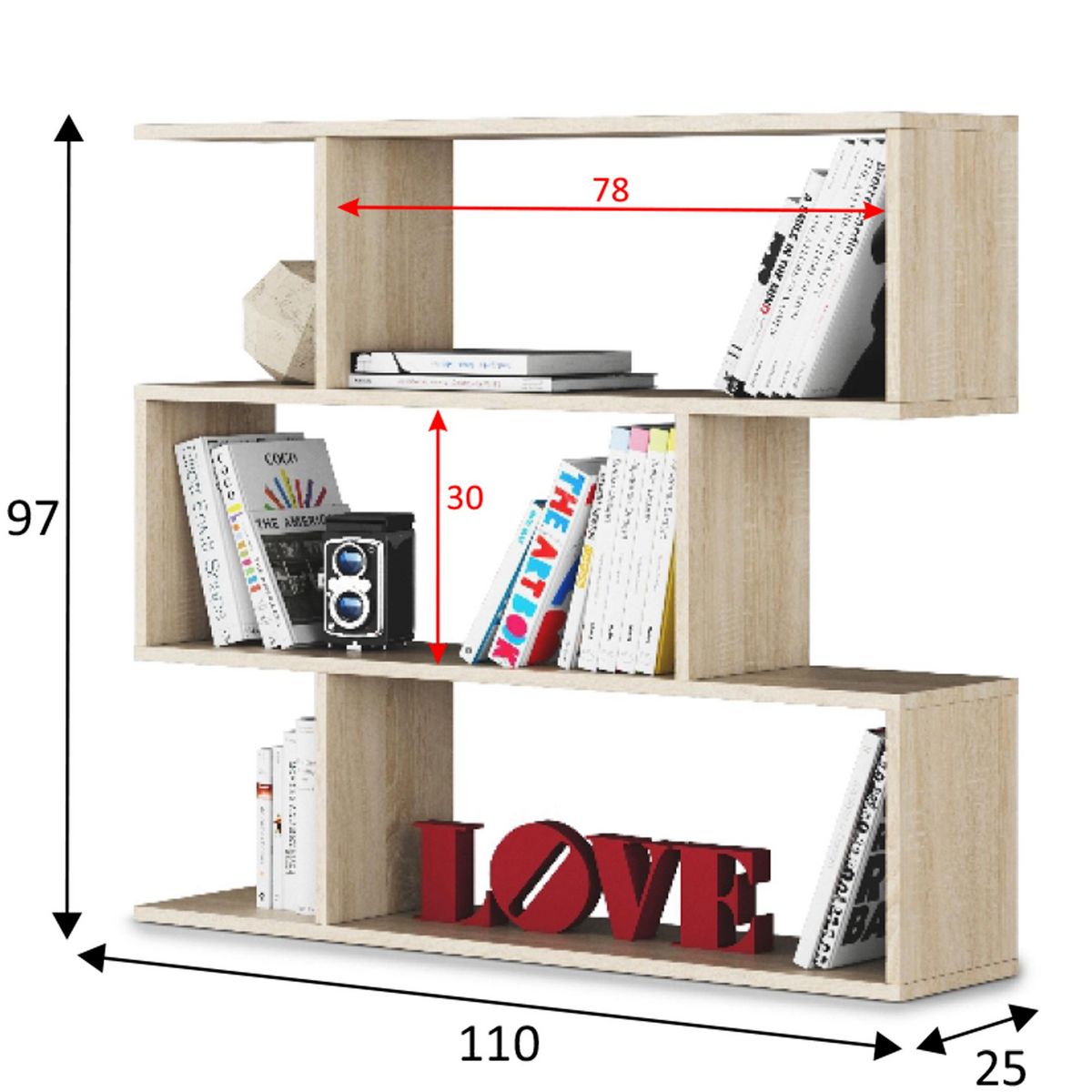 VS VENTA-STOCK Étagère Bibliothèque Bolonia Couleur Chêne 6 étagères, pour Salle à Manger ou Bureau