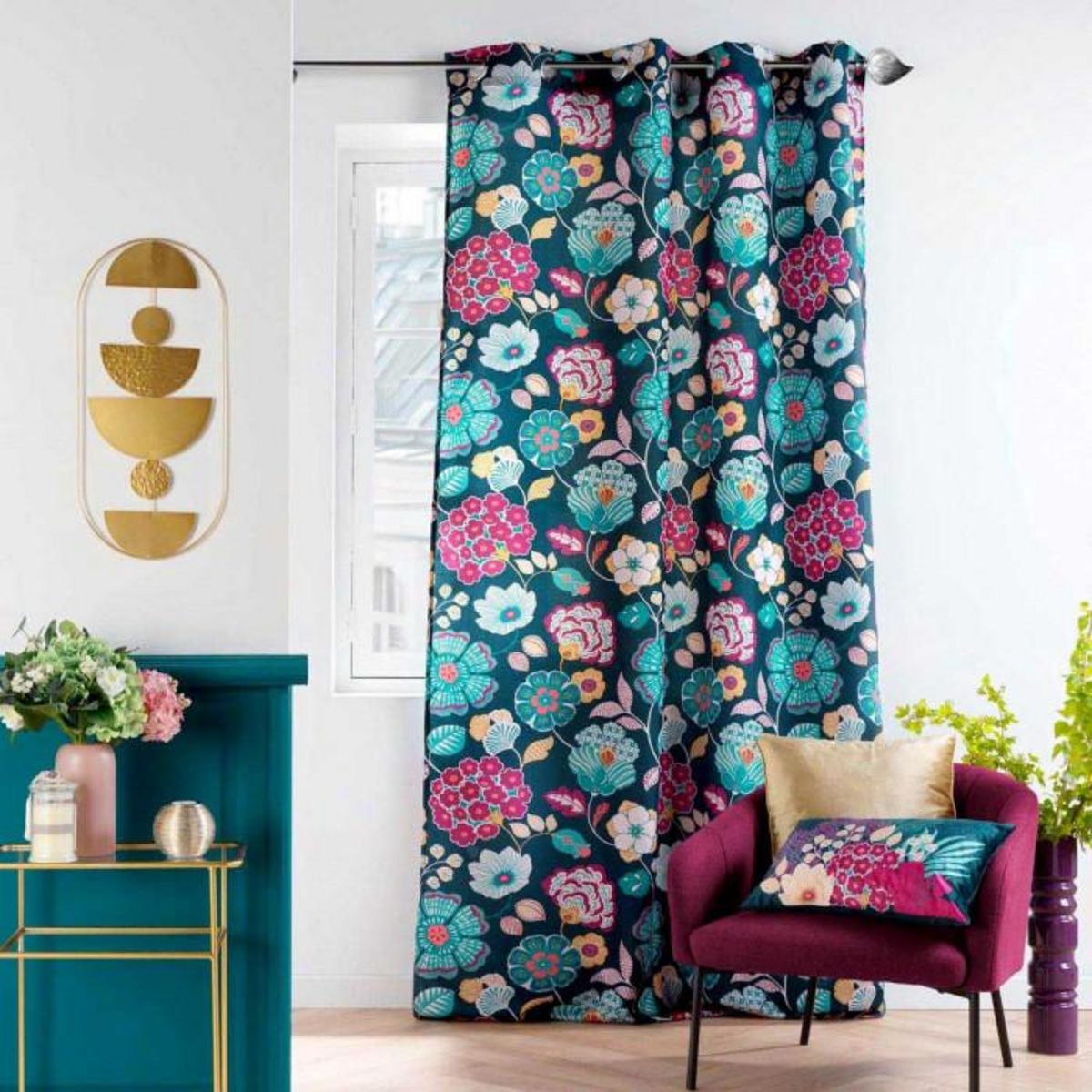 Paris Prix Rideau à Œillets Imprimé  Winteria  140x260cm Bleu