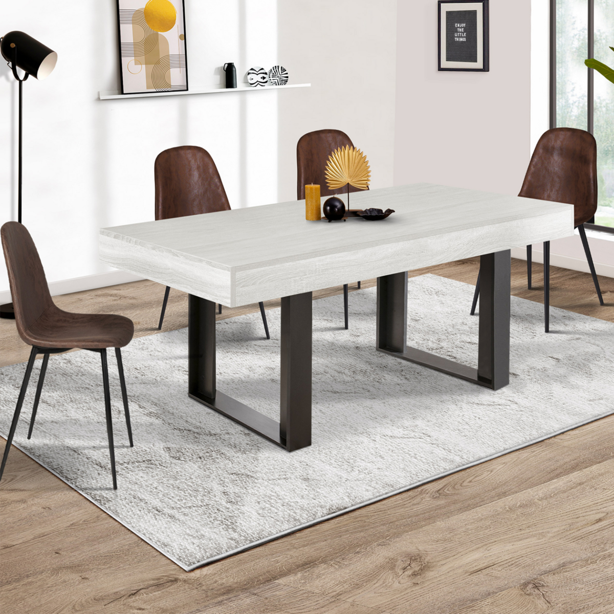 ID MARKET Table à manger rectangle PHOENIX 6 personnes bois gris 160 cm
