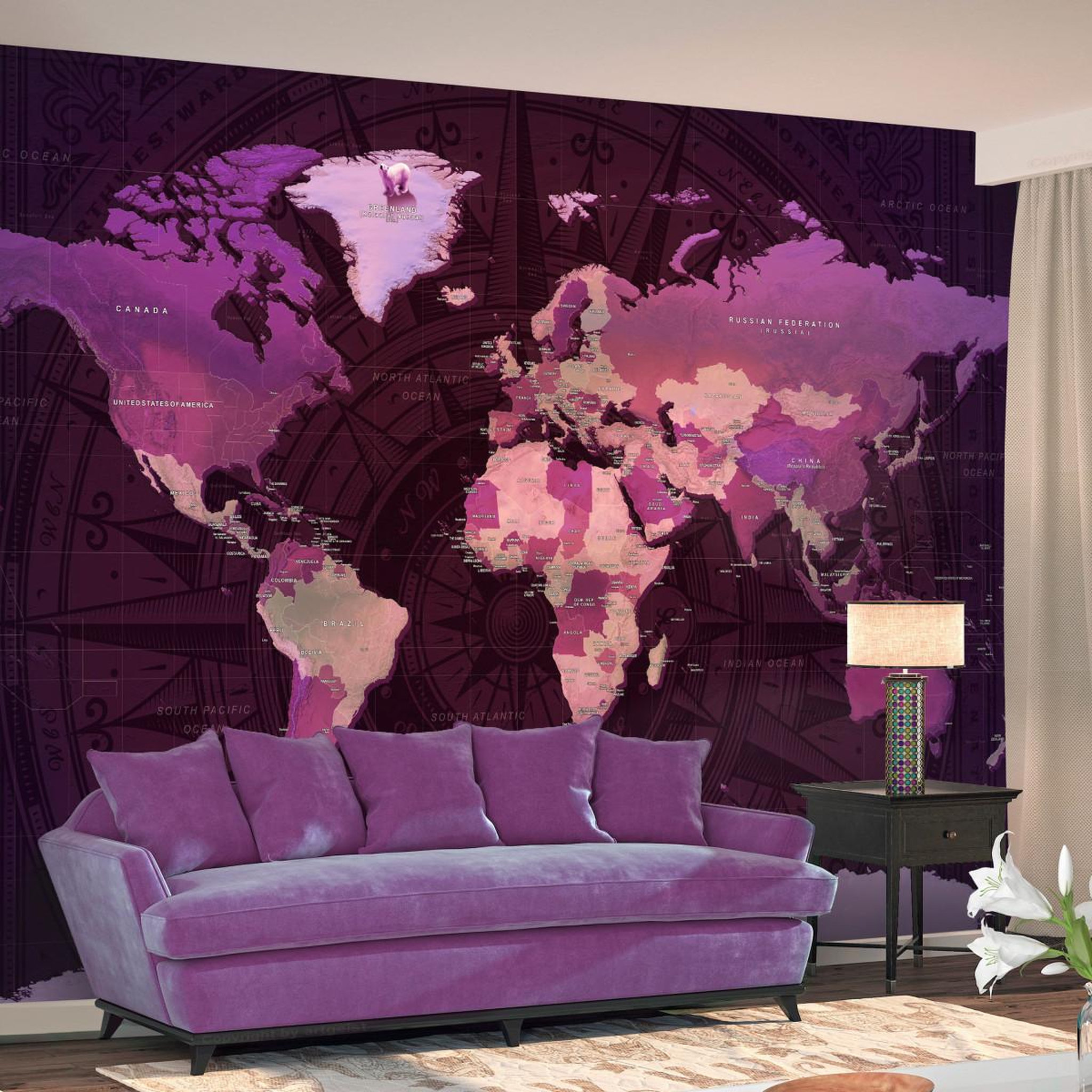 Voir la diapositive 1 : Paris Prix Papier Peint  Purple World Map
