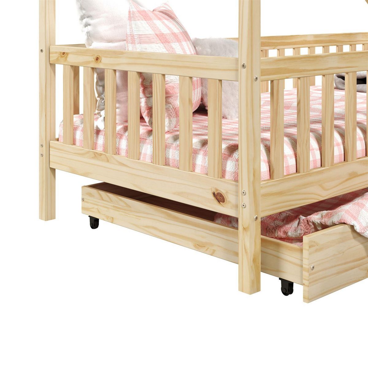 IDIMEX Lit cabane  asymétrique ALVA avec tiroirs, 90 x 200 cm en pin massif