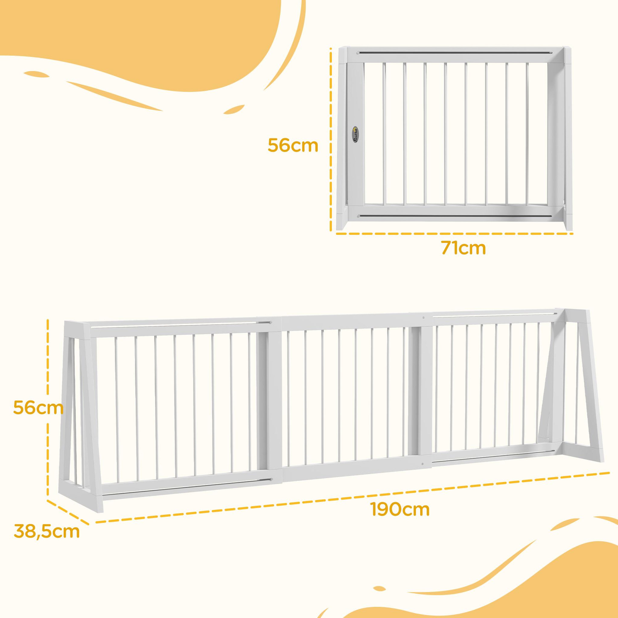 Voir la diapositive 3 : PAWHUT Barrière de sécurité chien 3 panneaux rétractable autoportante dim. 71-190l x 38,5l x 56h cm bois blanc