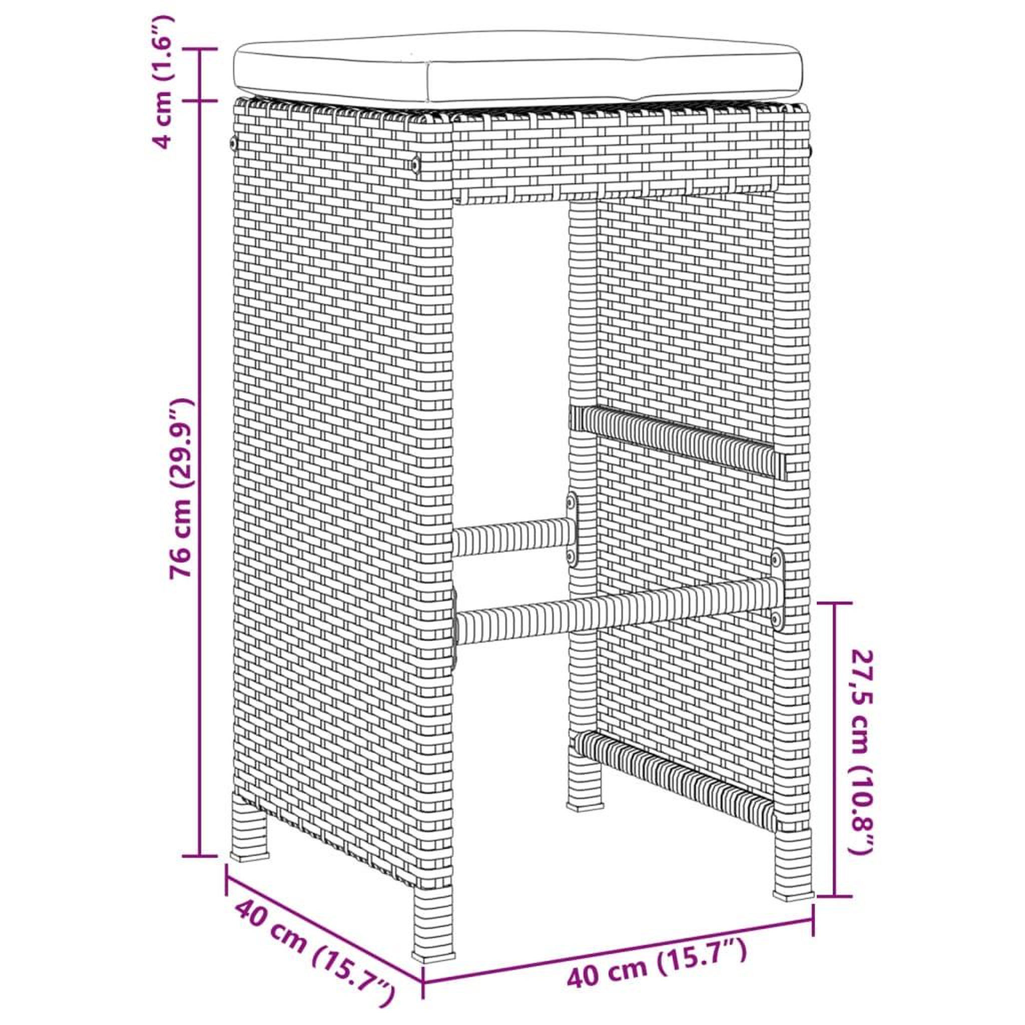 Voir la diapositive 6 : VIDAXL Tabourets de bar jardin coussins lot de 4 marron resine tressee