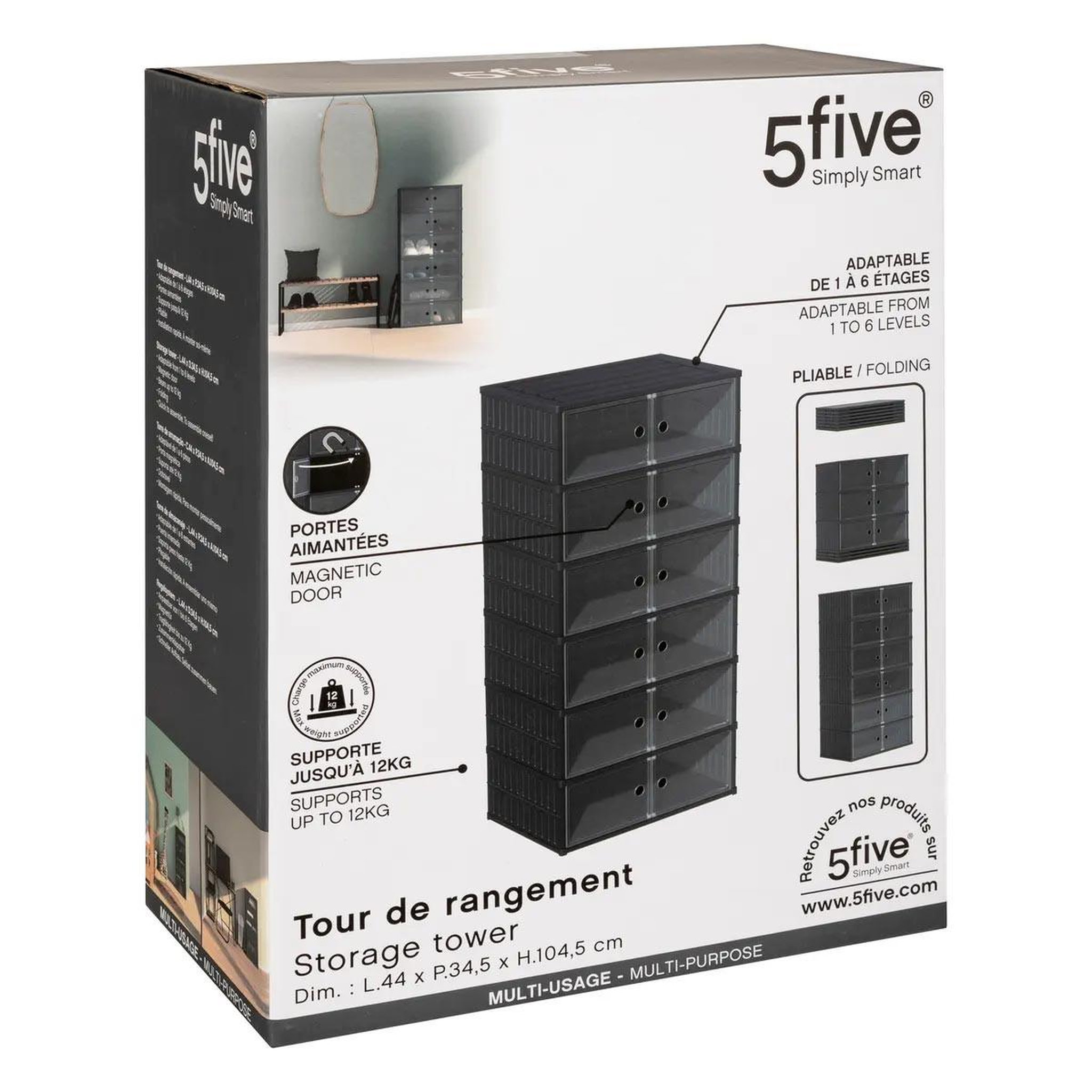 Voir la diapositive 5 : FIVE Tour de rangement pliable  6 niveaux  104cm gris