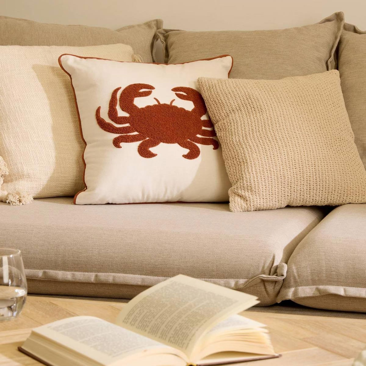 ATMOSPHERA Coussin Déco Uni  Océania  40x40cm Beige