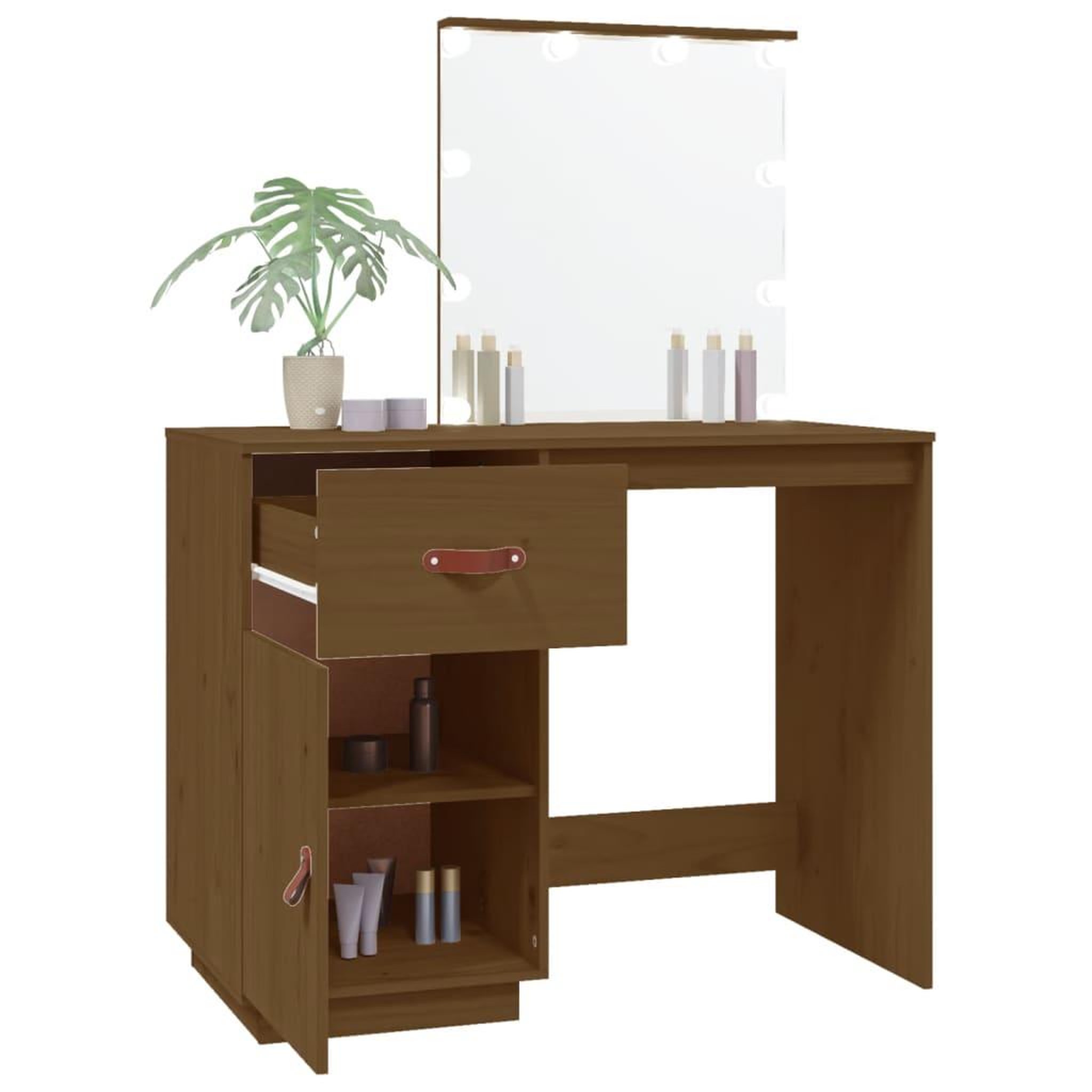 Voir la diapositive 5 : VIDAXL Coiffeuse avec LED Marron miel 95x50x133,5cm Bois de pin massif