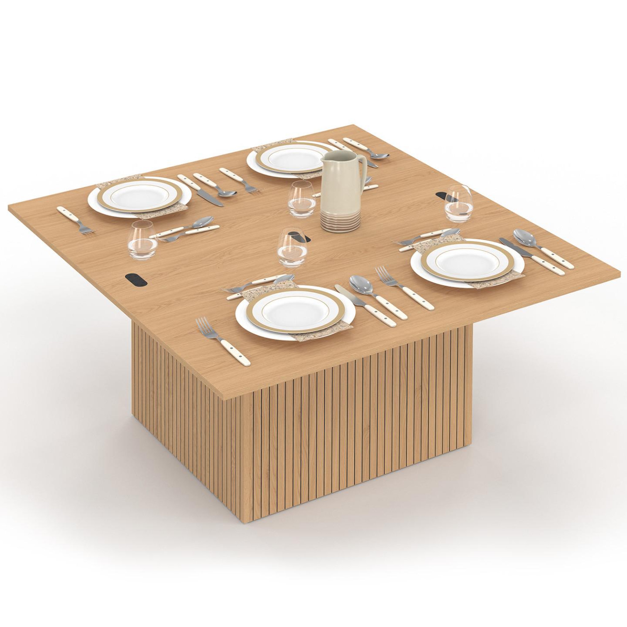 ID MARKET Table basse plateau relevable rectangulaire convertible en table à manger juliette 100 cm effet lattes tasseau bois