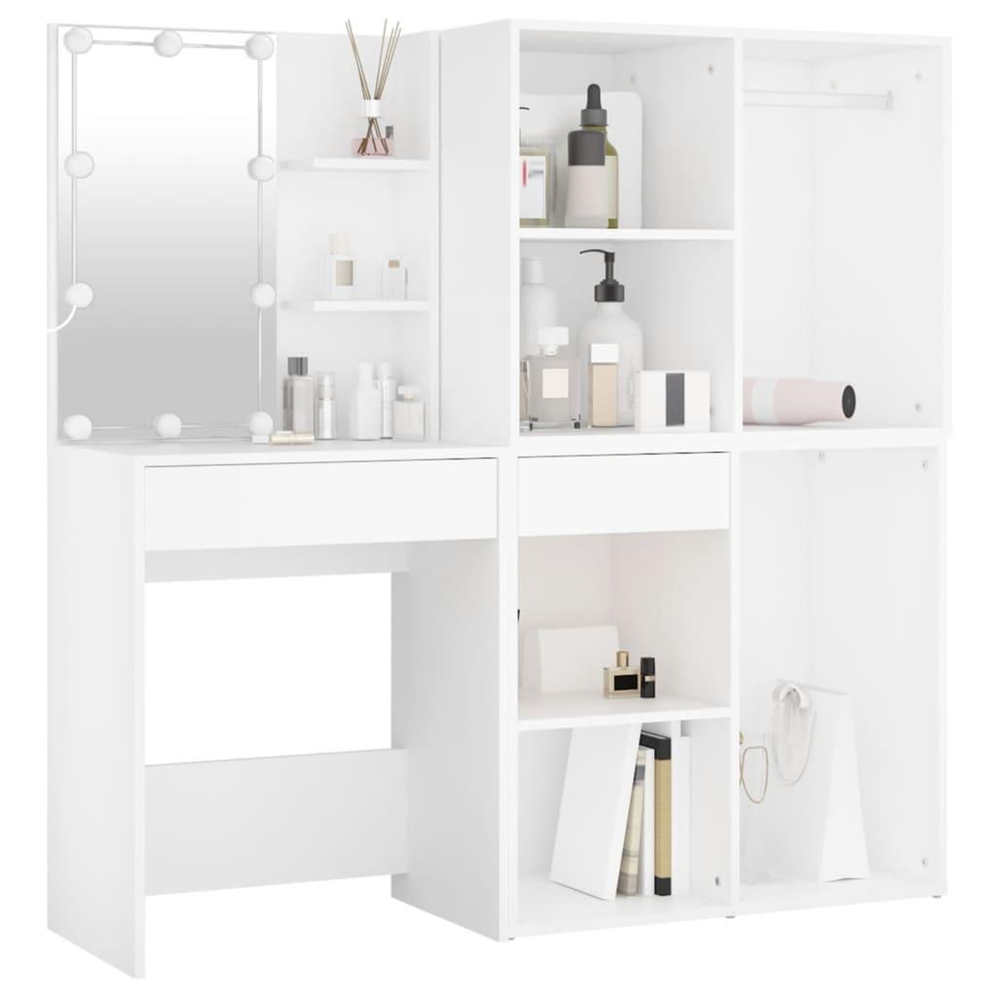 Voir la diapositive 3 : VIDAXL Coiffeuse a LED avec 2 armoires Blanc Bois d'ingenierie