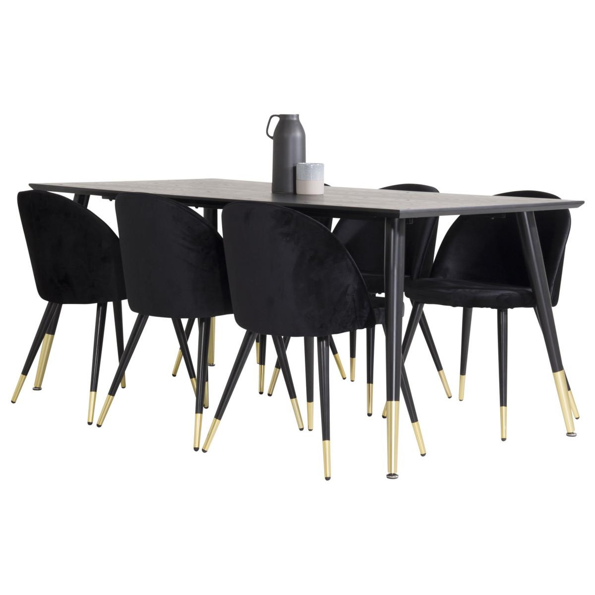 Voir la diapositive 2 : Paris Prix Ensemble table à manger & 6 chaises  dipp & velvet  180cm noir