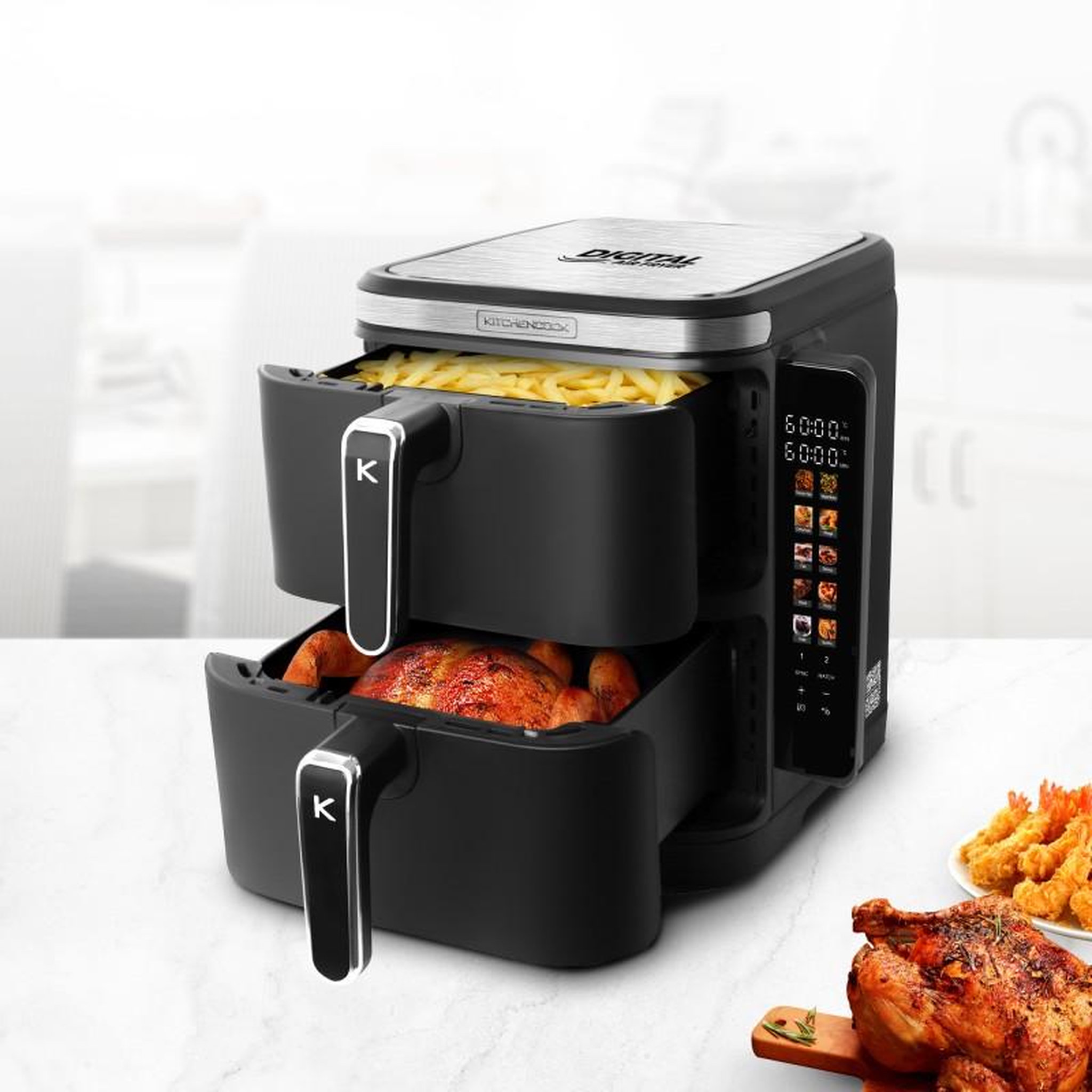 Voir la diapositive 2 : KITCHENCOOK Kitchencook - airflow12 led - friteuse à air verticale 12l - 10 programmes - panneau tactile led - 2800w