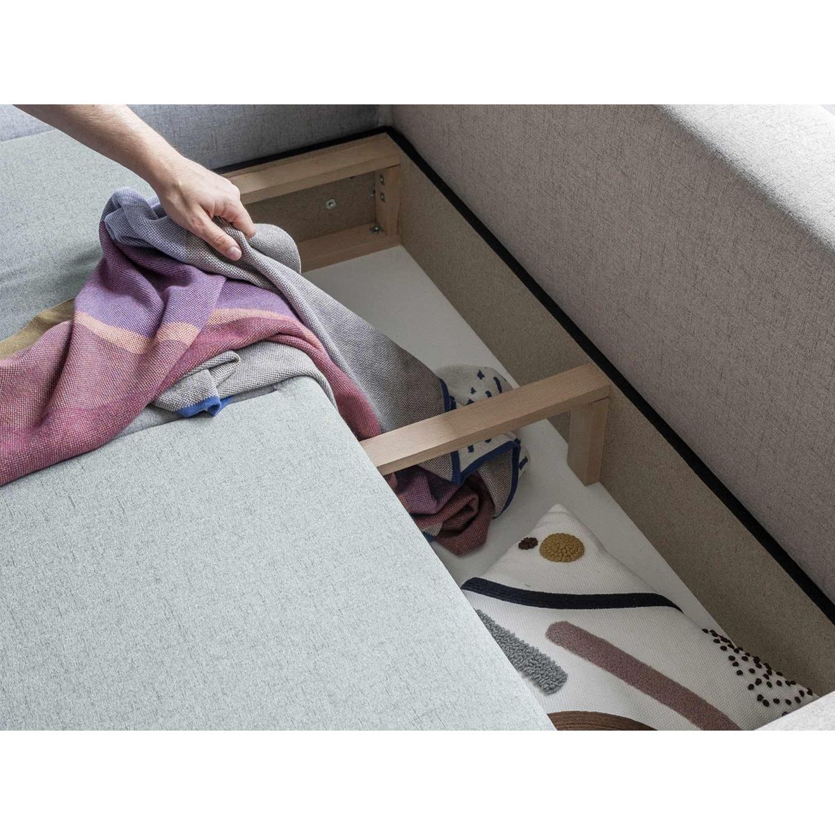 BEST MOBILIER Olli - canapé d'angle droit - convertible - avec coffre - 4 places - en tissu