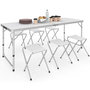 Voir la diapositive 1 : ID MARKET Table de camping pliante réglable en hauteur 160 cm et 6 tabourets blancs