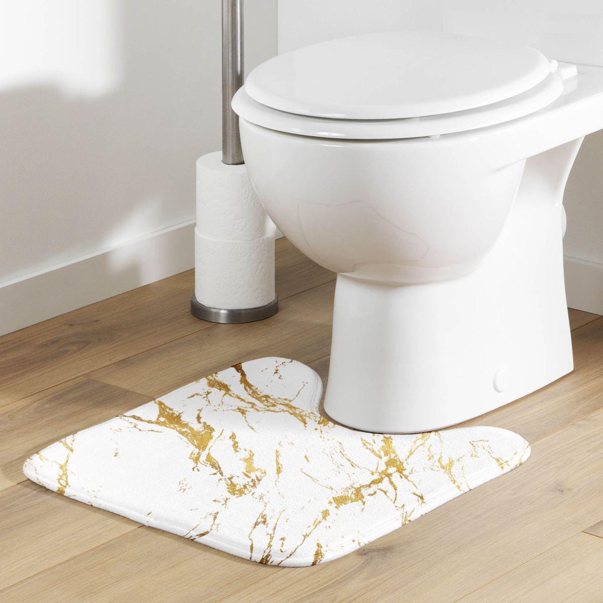 Voir la diapositive 4 : Douceur d'Intérieur Tapis contour wc imprimé  aquamarbre  45cm blanc & or