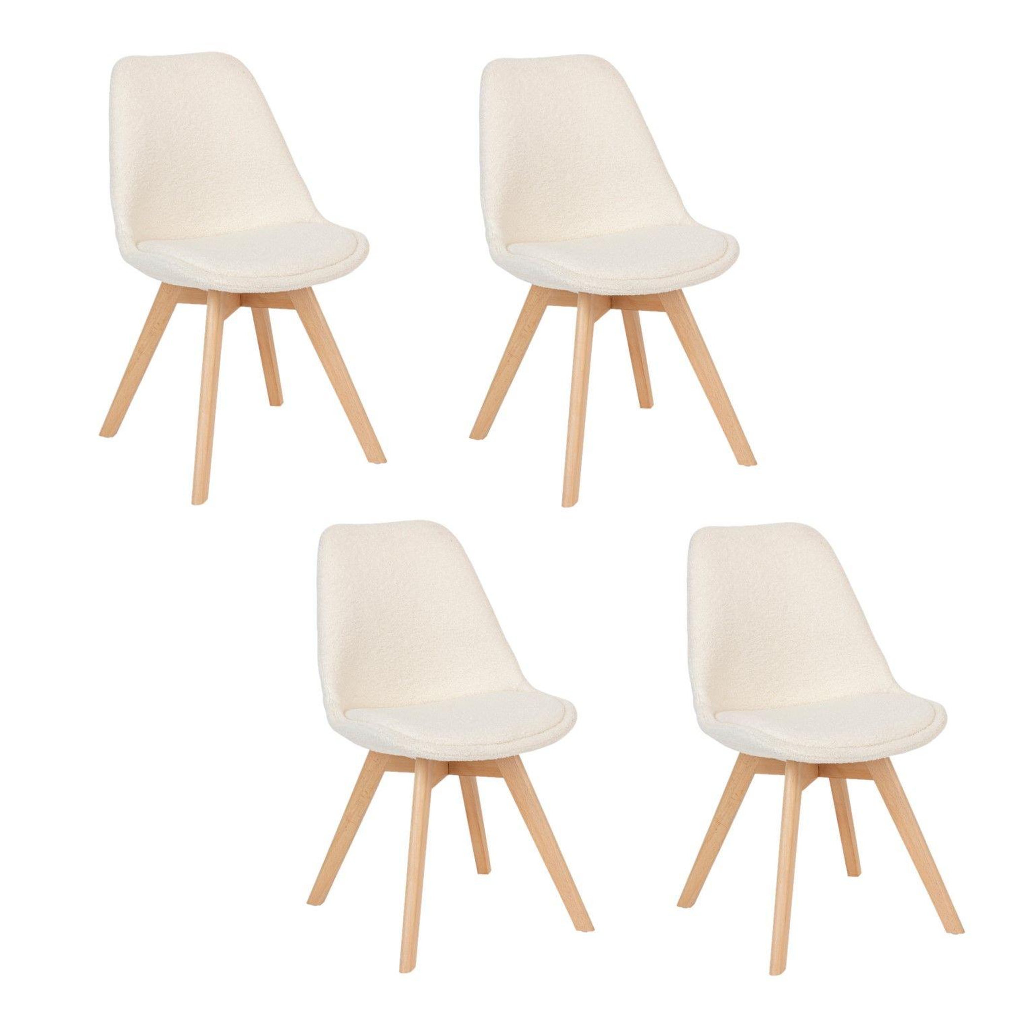 TOILINUX Lot de 4 chaises design scandinave en bouclette - blanc