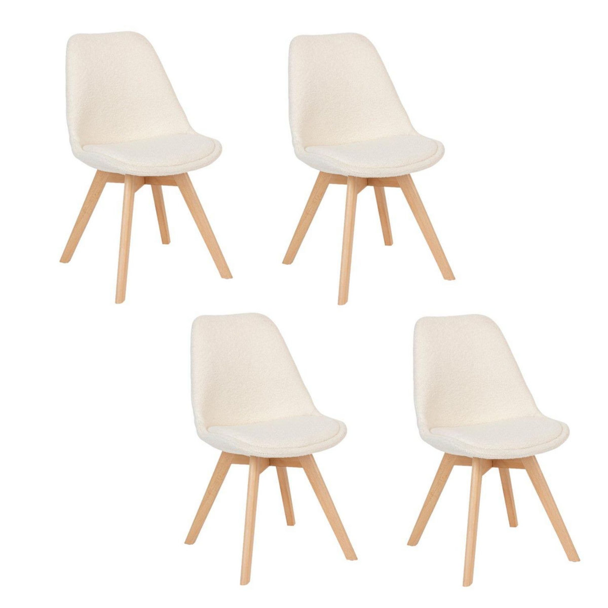 ATMOSPHERA Lot de 4 chaises design scandinave en bouclette - Blanc