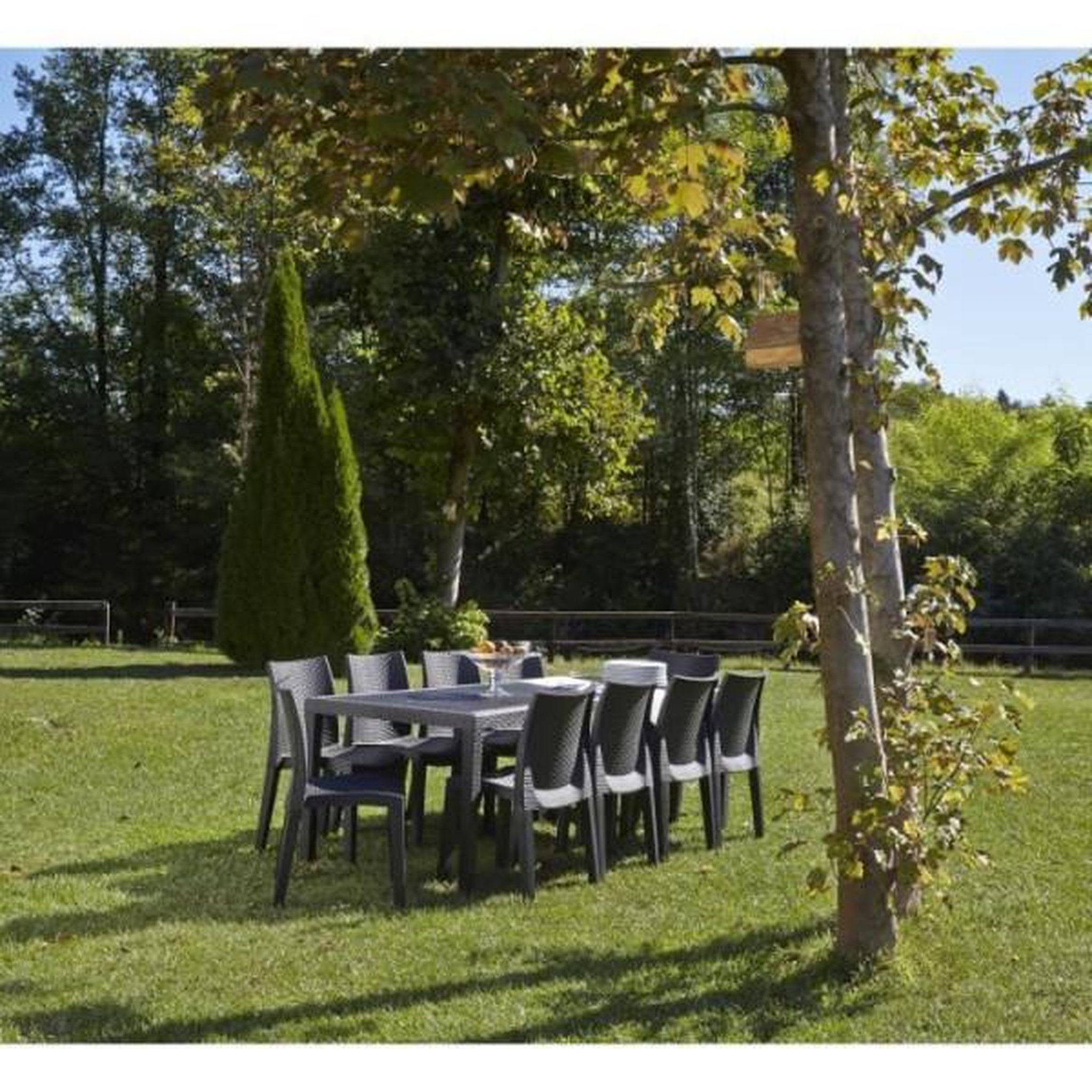 Voir la diapositive 3 : Table a manger outdoor Queen effet rotin - Anthracite - 220 x 90 x 72 cm