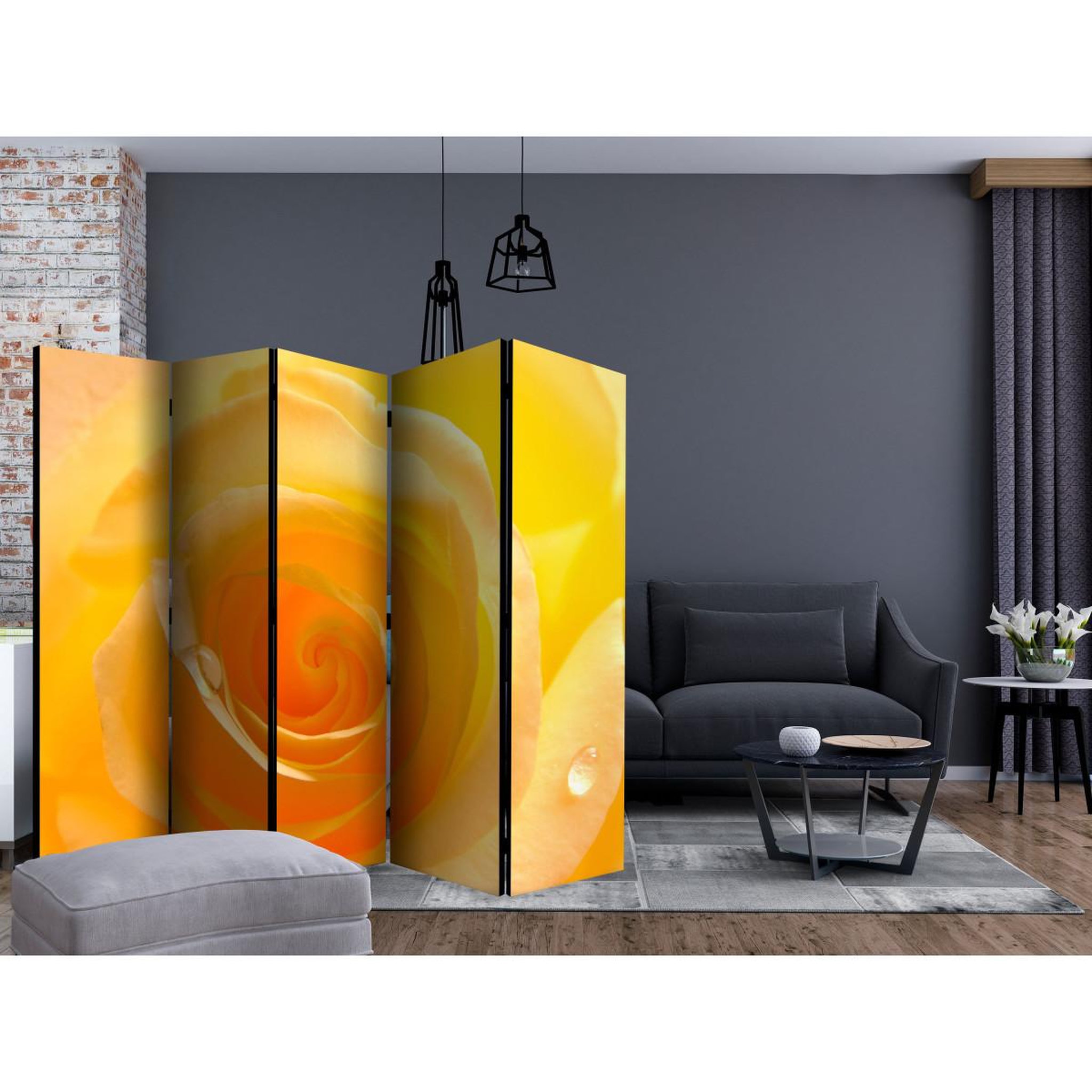 Voir la diapositive 2 : Paris Prix Paravent 5 volets  yellow rose  172x225cm