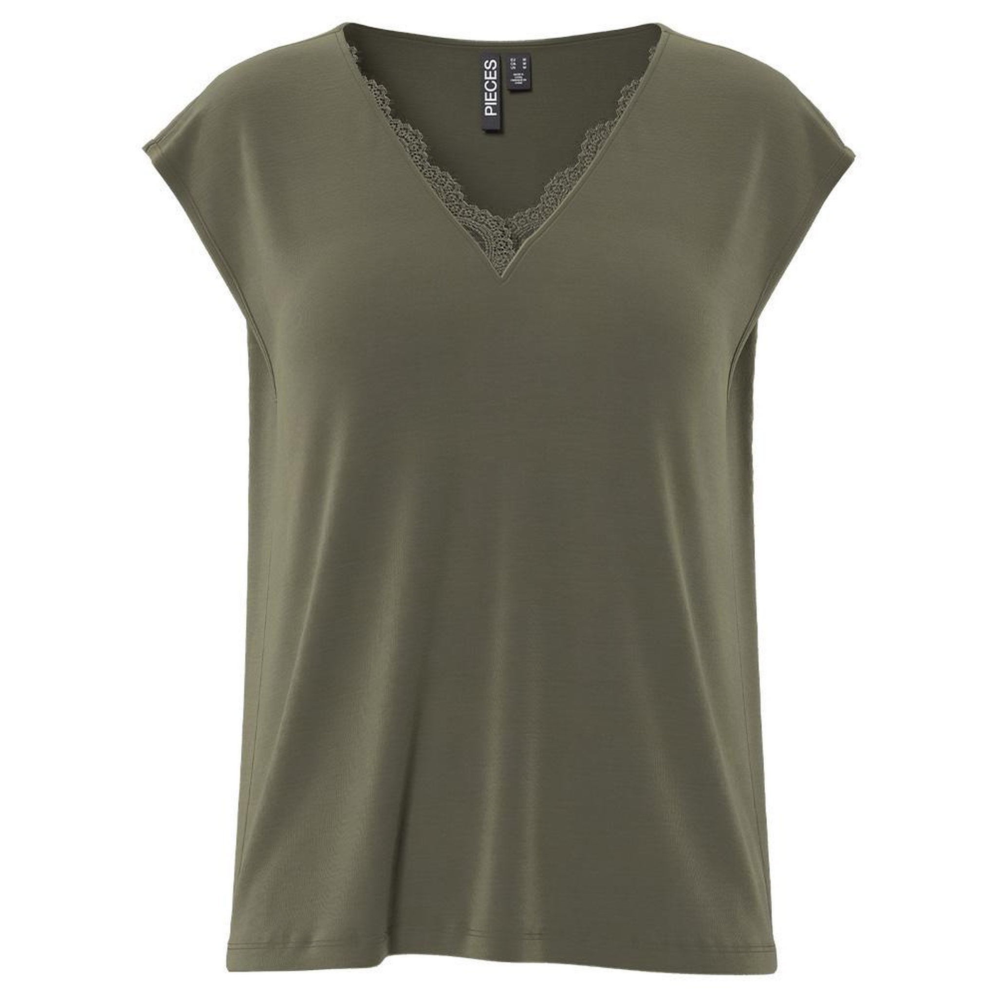 Pieces T-Shirt Kaki Femme Pieces Kamala. Coloris disponibles : Vert