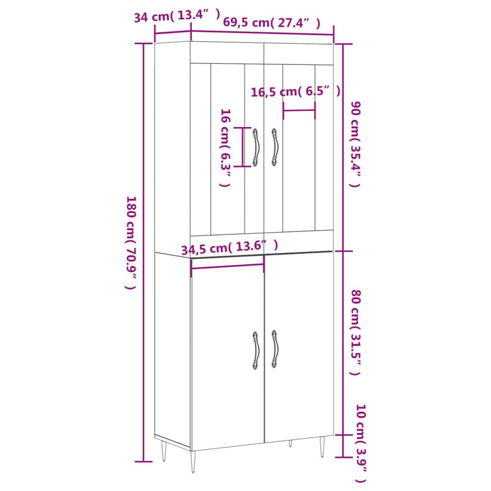 Voir la diapositive 6 : VIDAXL Buffet haut Gris beton 69,5x34x180 cm Bois d'ingenierie