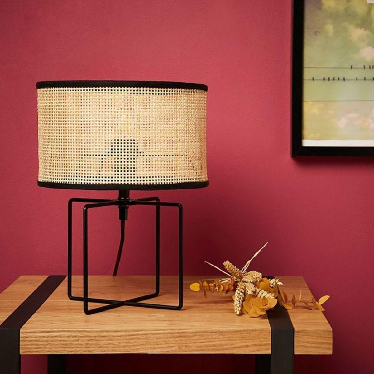 OSTARIA Lampe métal rotin Yuca noir
