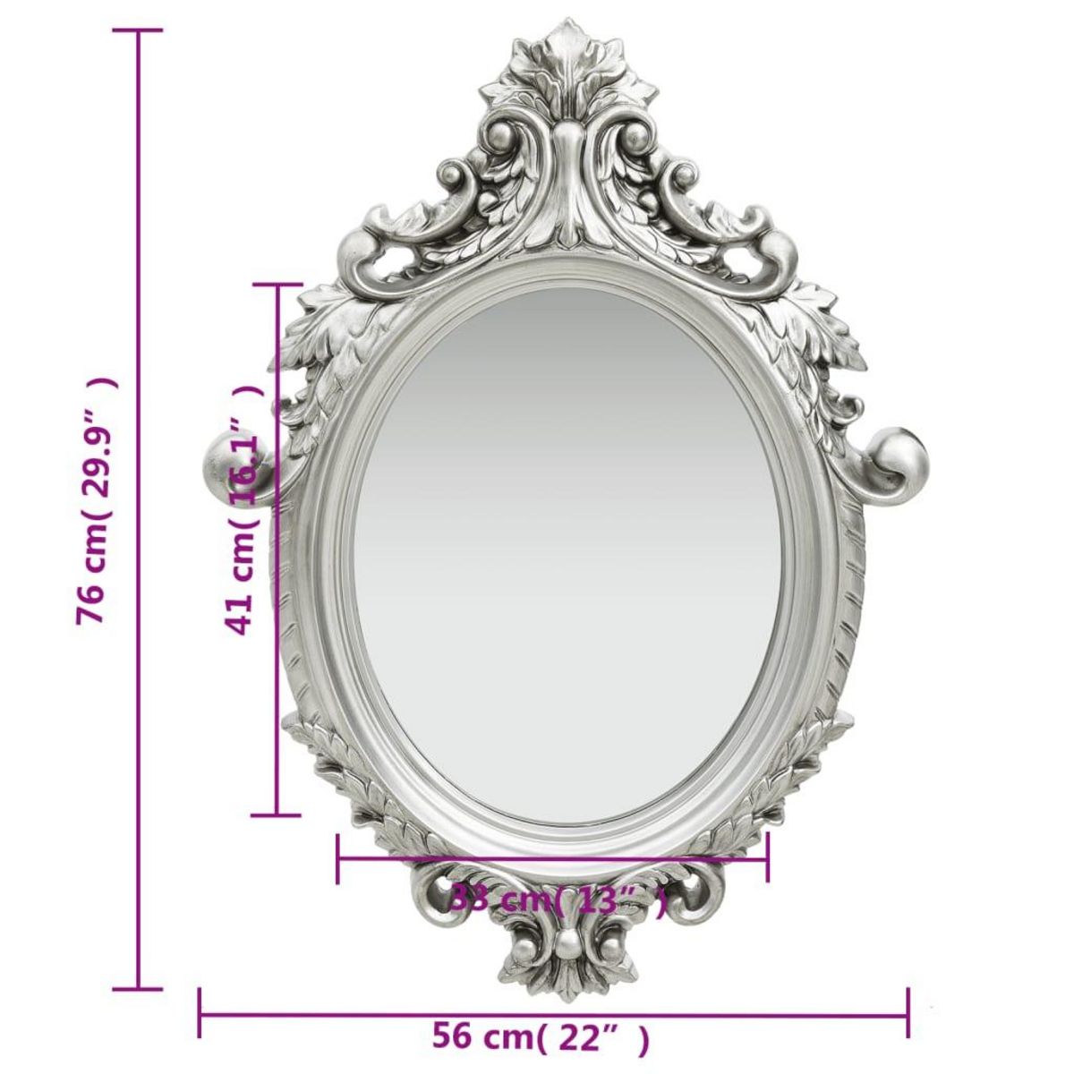 VIDAXL Miroir mural style chateau 56x76 cm Argente