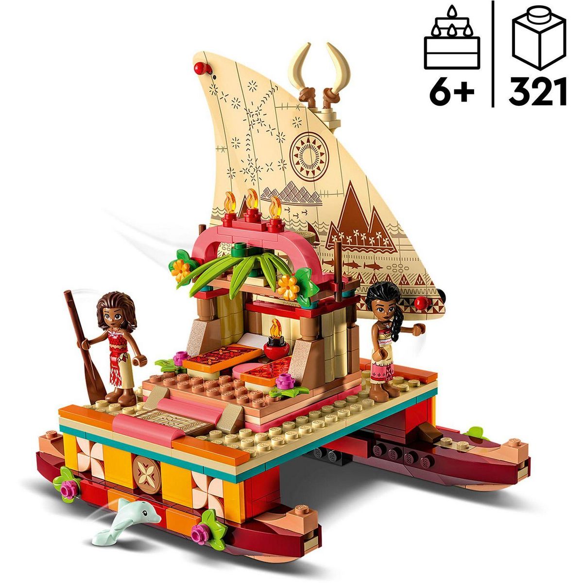 LEGO Disney Princess 43210 Le bateau d'exploration de Vaiana, Jouet avec Mini-Poupée Sina, et Figurine Dauphin