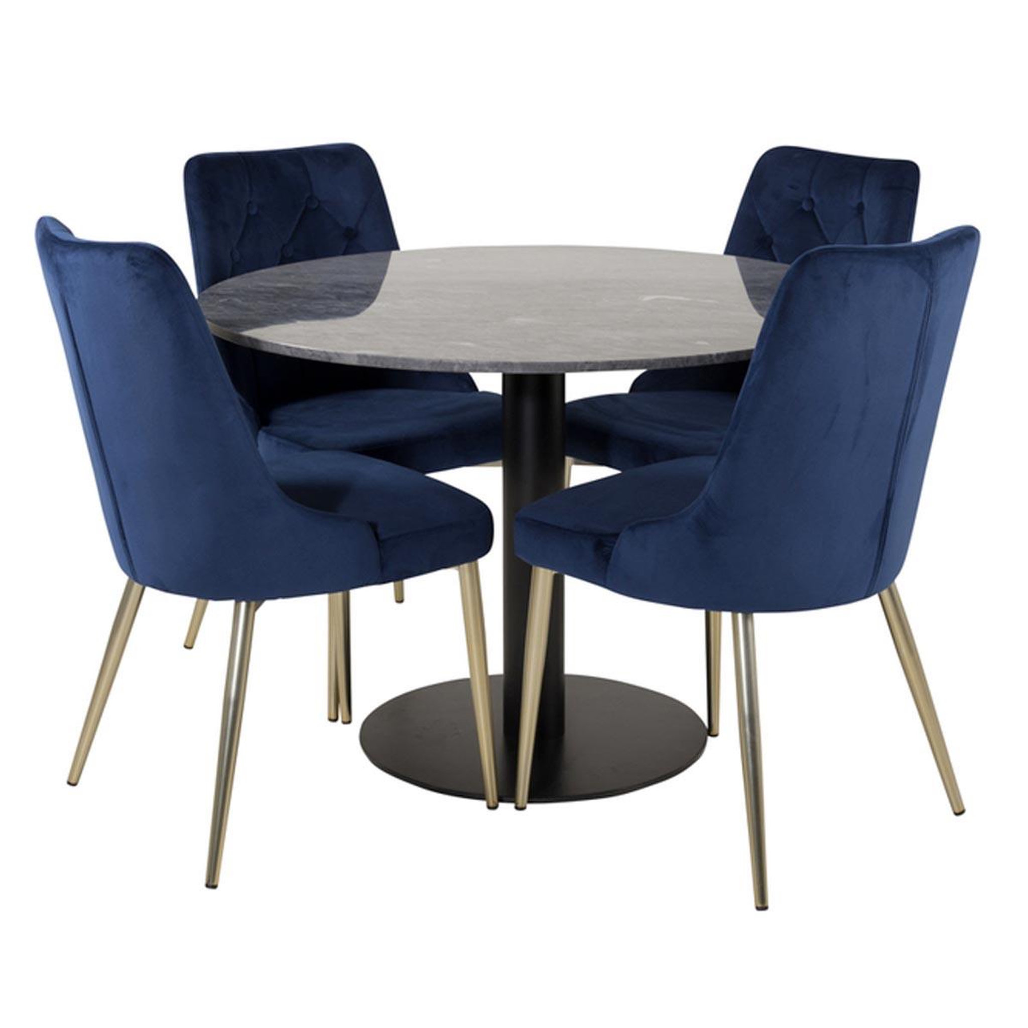 Paris Prix Ensemble Table à Manger & 4 Chaises  Estelle I & Deluxe II  106cm Gris Foncé & Bleu