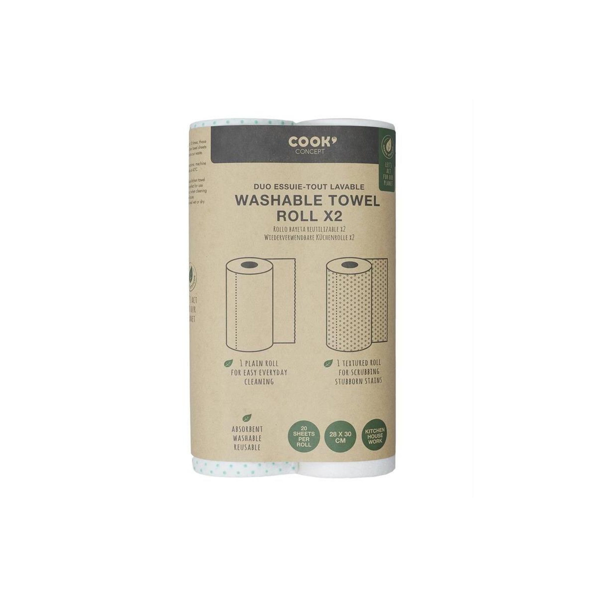 Voir la diapositive 1 : COOK CONCEPT Lot de 2 rouleaux essuie-tout  réutilisable  28cm blanc