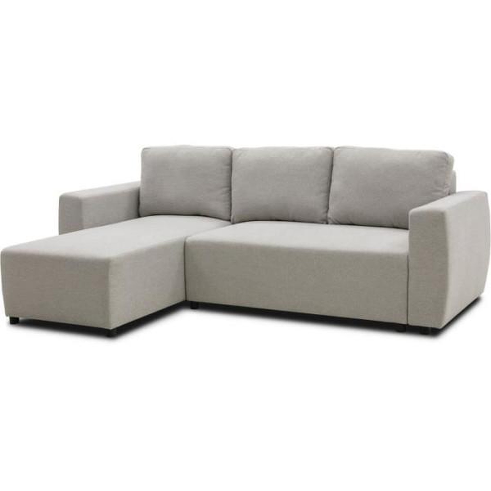Voir la diapositive 3 : MARKET24 Canapé d'angle convertible réversible 3 a 4 places - PHARELL - Tissu beige - Coffre de rangement - L 224 x P 155 x H 85 cm
